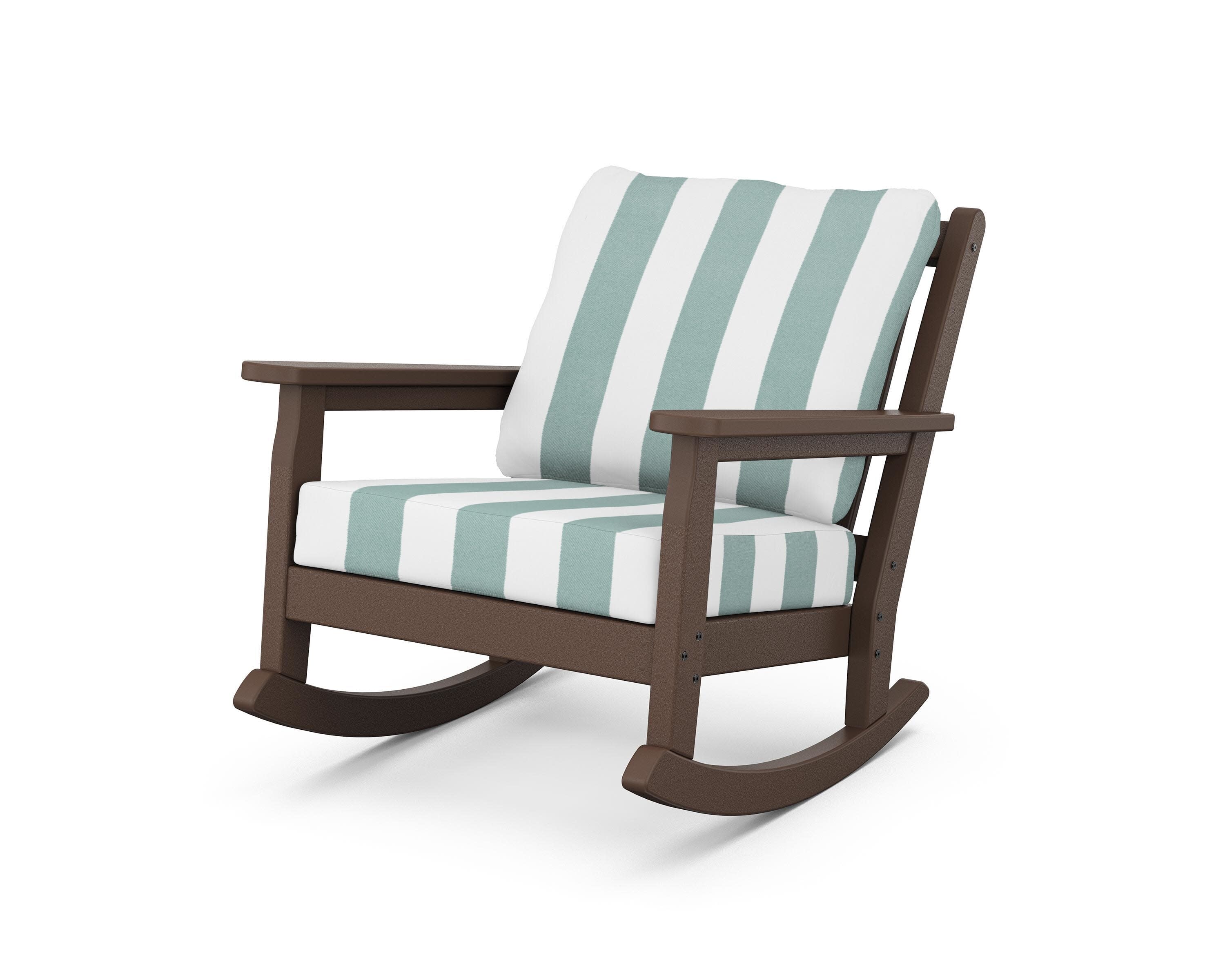 Chippendale Deep Seating Rocking Chair in Mahogany / Cabana Stripe Glacier Spa