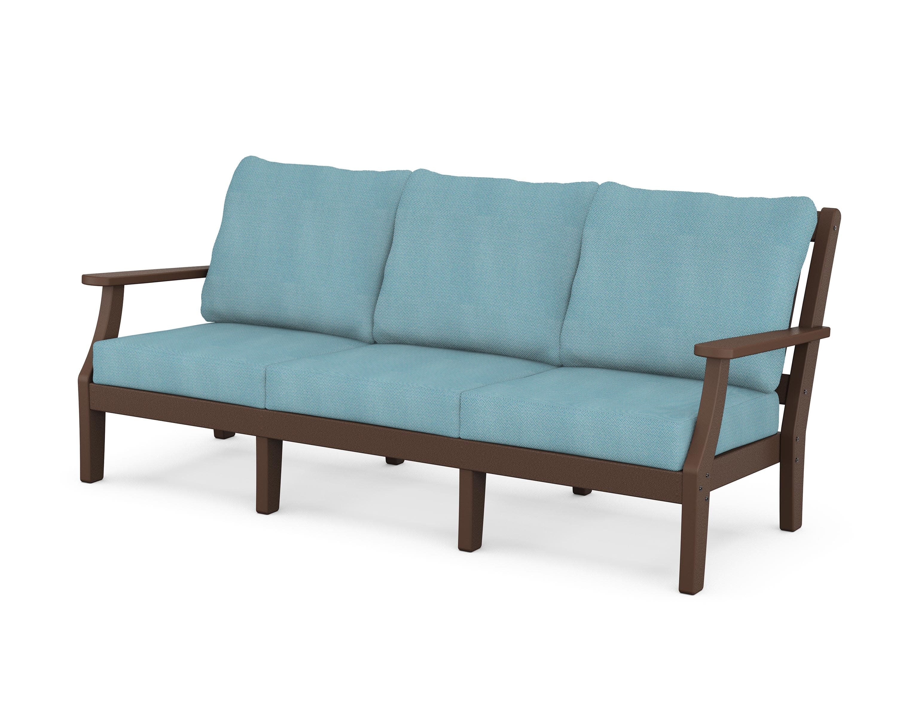 Chinoiserie Deep Seating Sofa in Mahogany / Lattice Sky Blue
