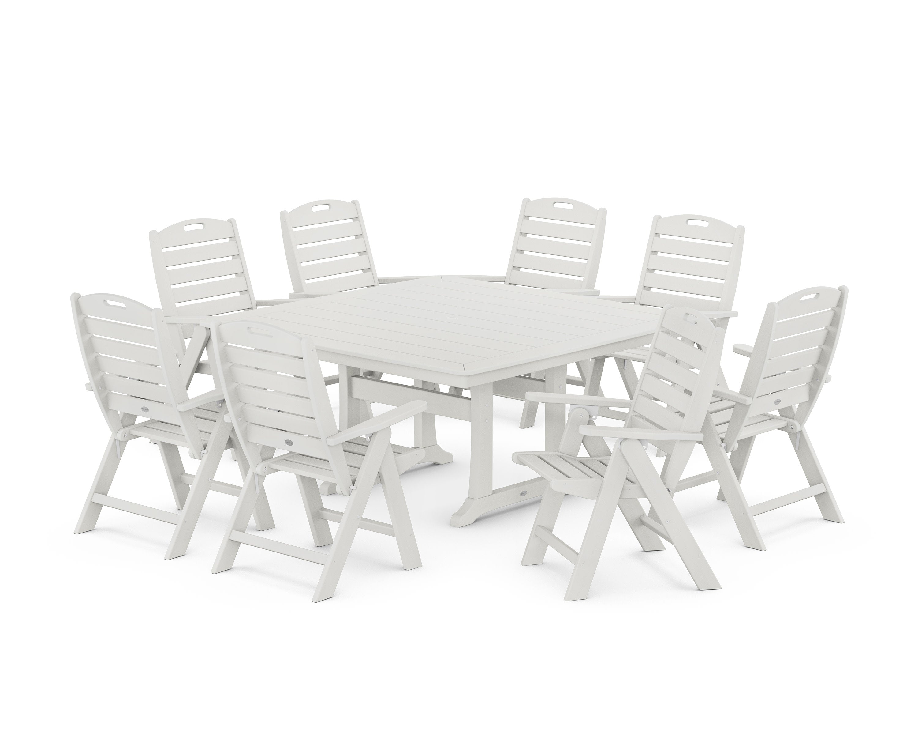 Nautical Highback 9-Piece Square Dining Set with Trestle Legs in Vintage White