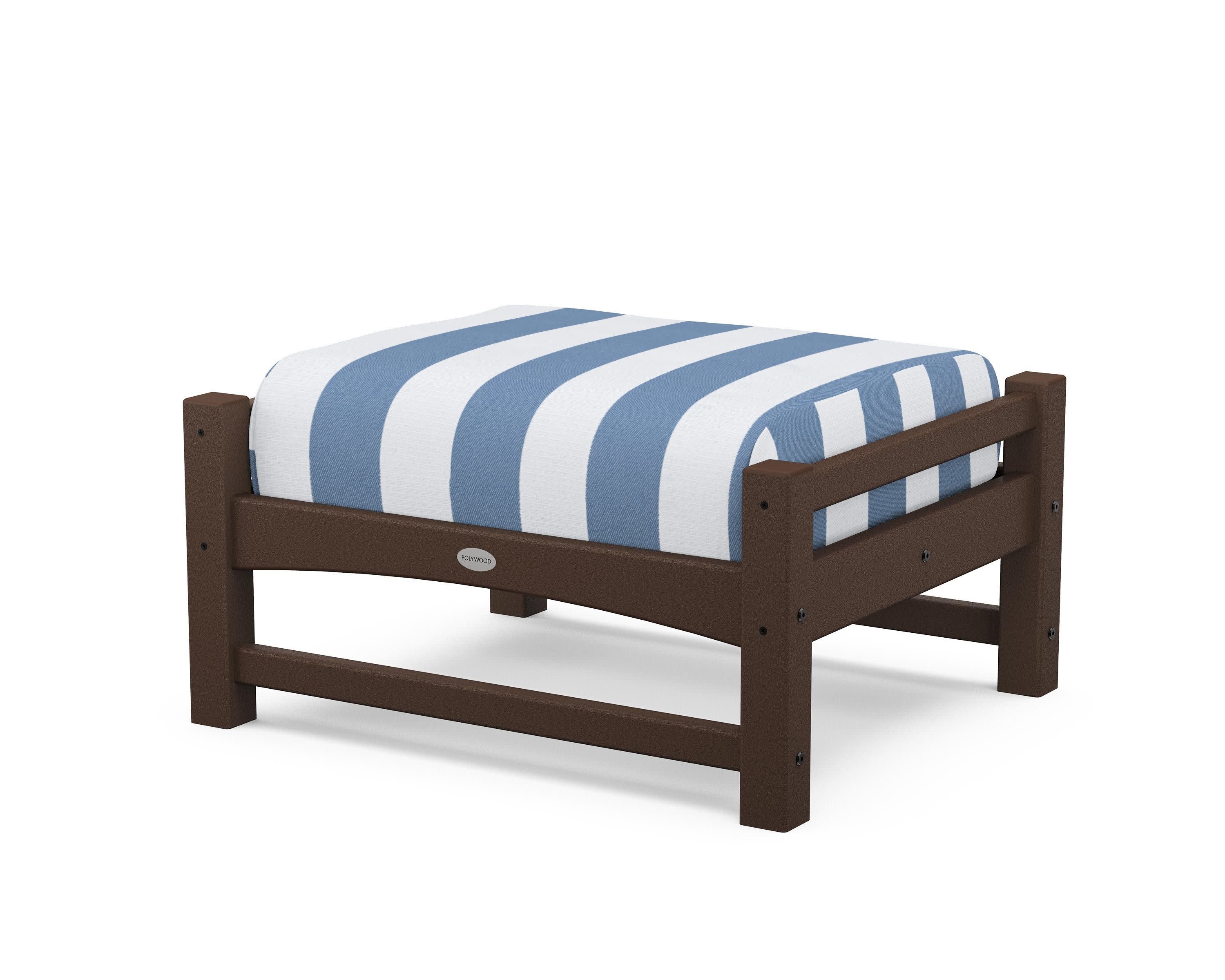 Club Ottoman in Mahogany / Cabana Stripe Sky Blue