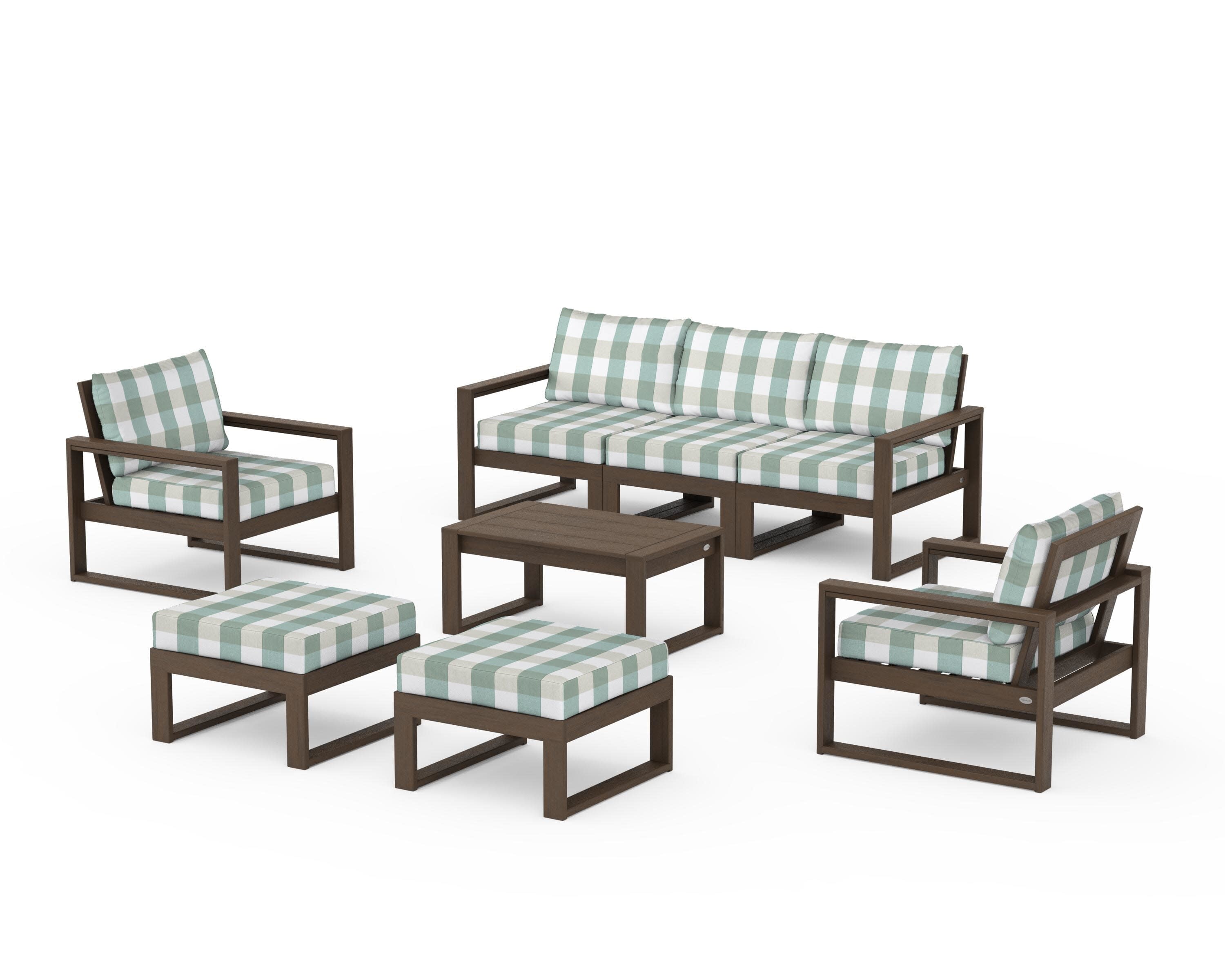 EDGE Sectional 8-Piece Lounge Sofa Set in Kona / Buffalo Plaid Glacier Spa