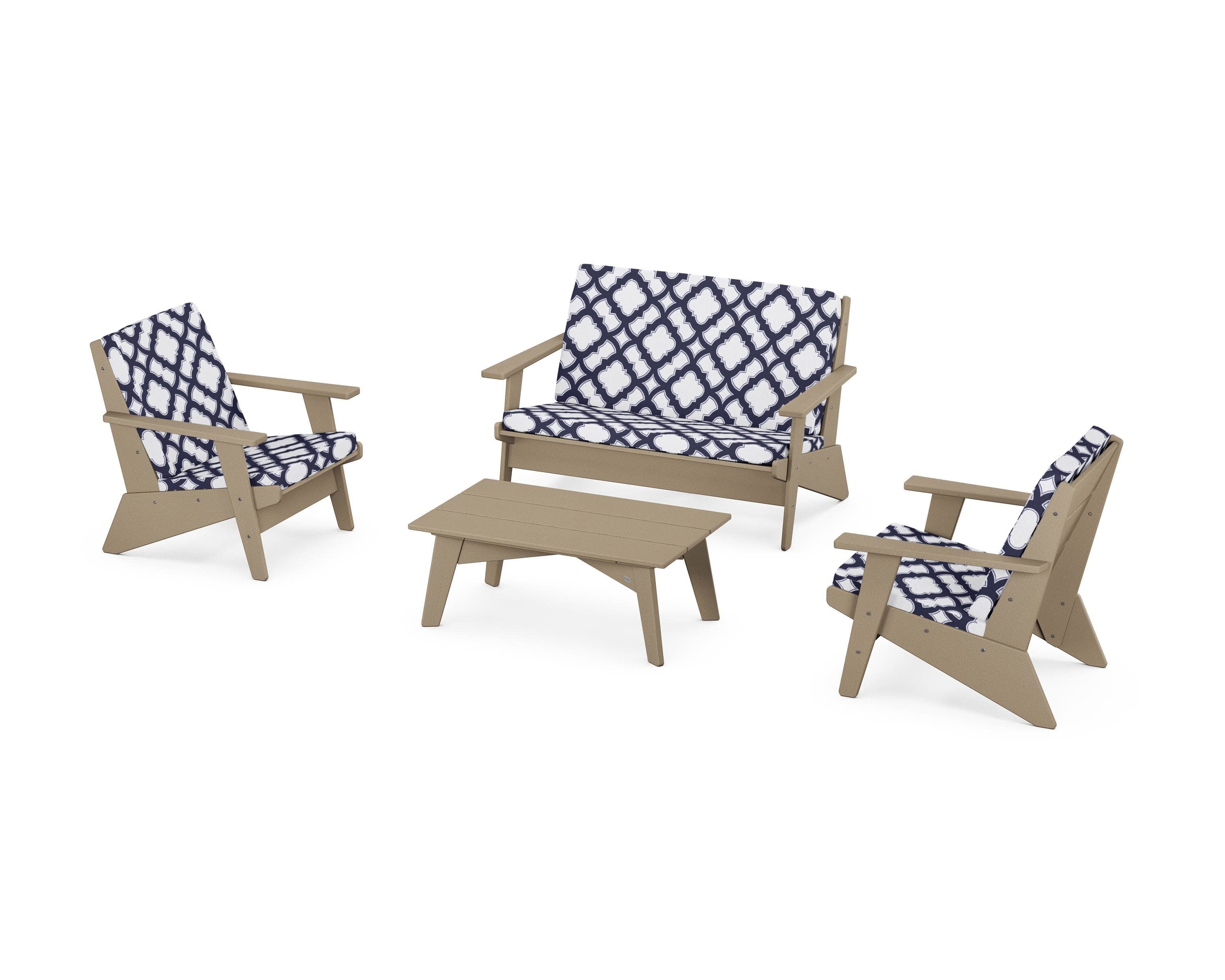 Riviera Modern Lounge 4-Piece Set in Vintage Sahara / Trellis Navy