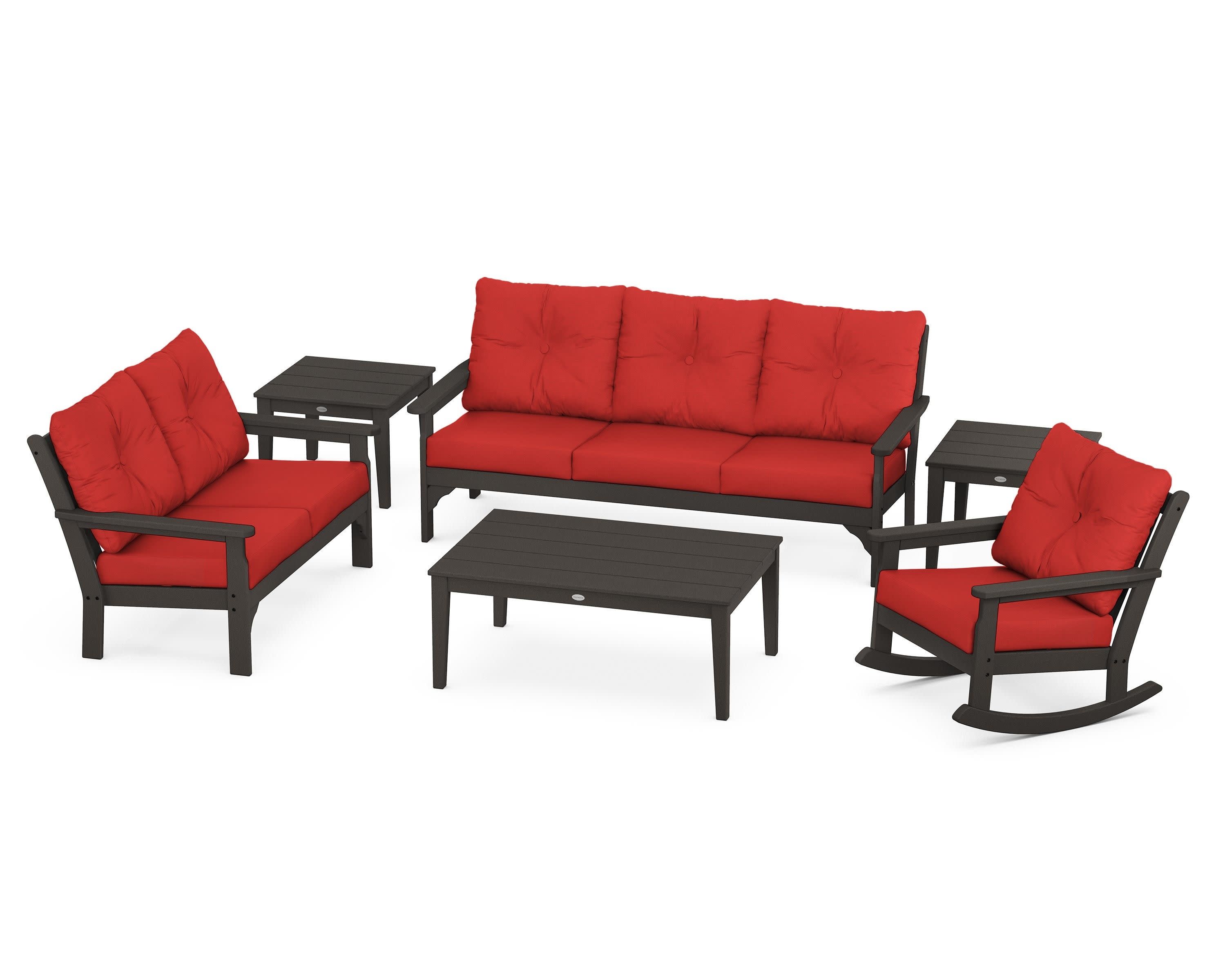 Vineyard 6-Piece Deep Seating Set in Vintage Coffee / Crimson Linen