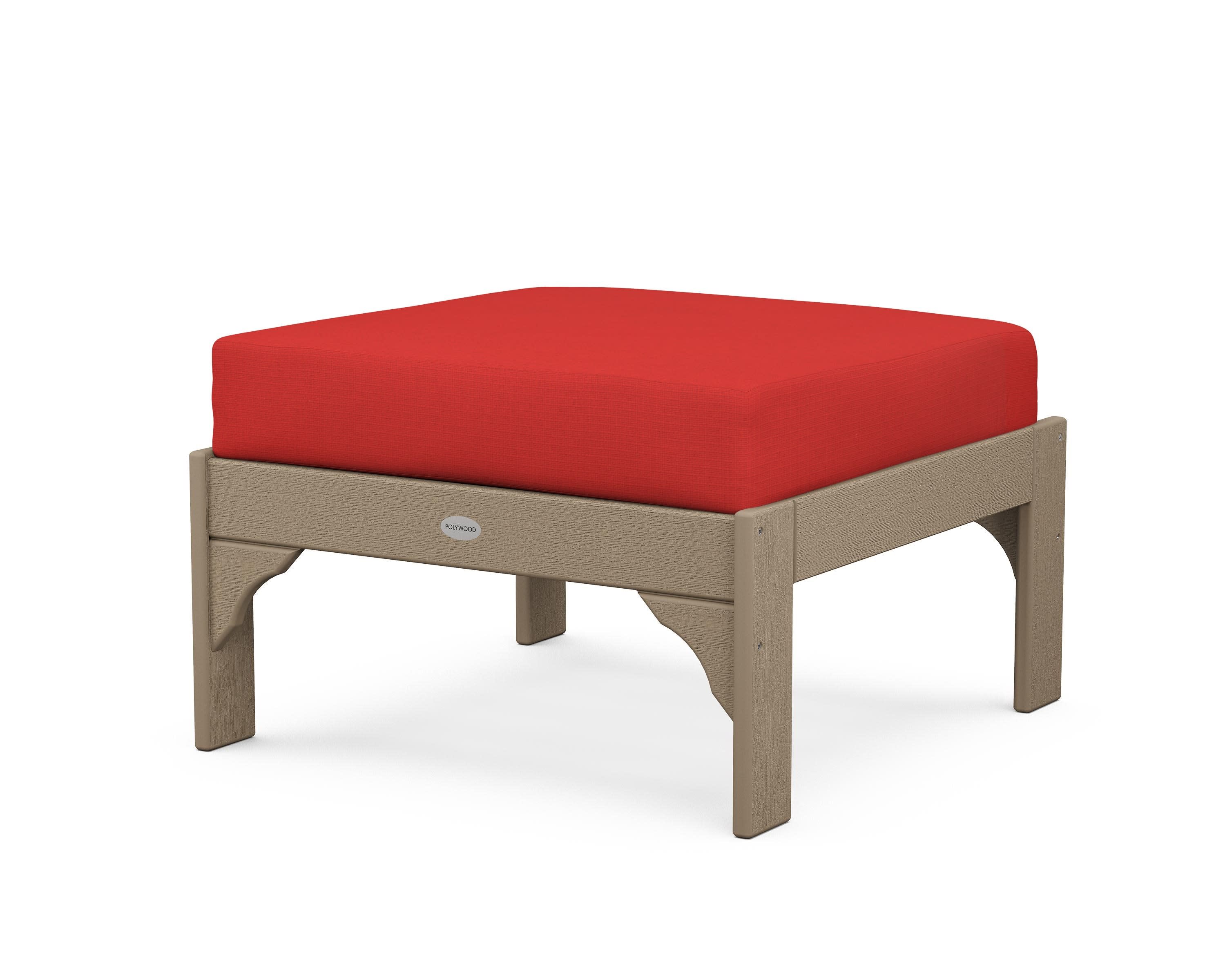 Vineyard Deep Seating Ottoman in Vintage Sahara / Crimson Linen