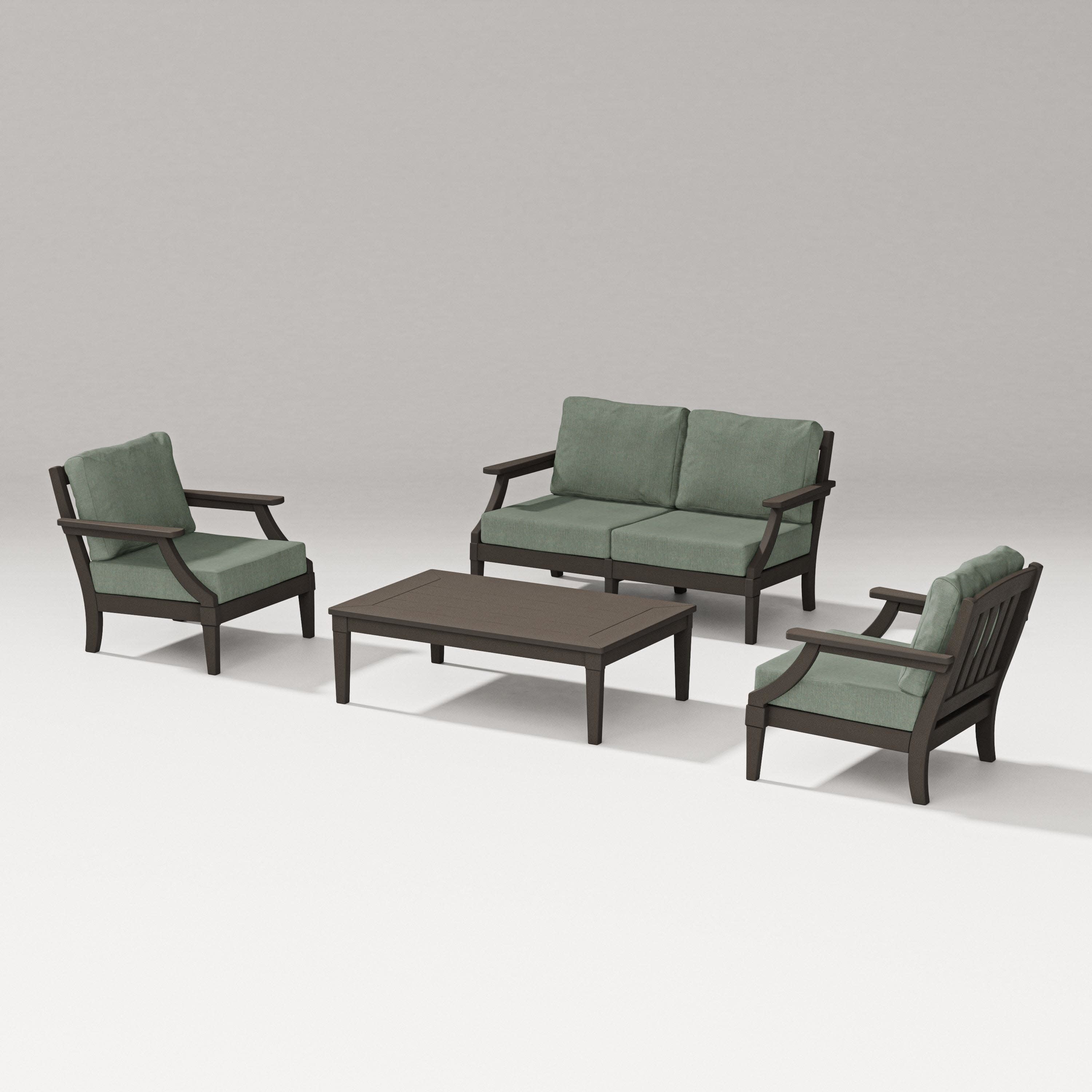 Estate Lounge 4-Piece Loveseat Set in Vintage Coffee / Cast Sage