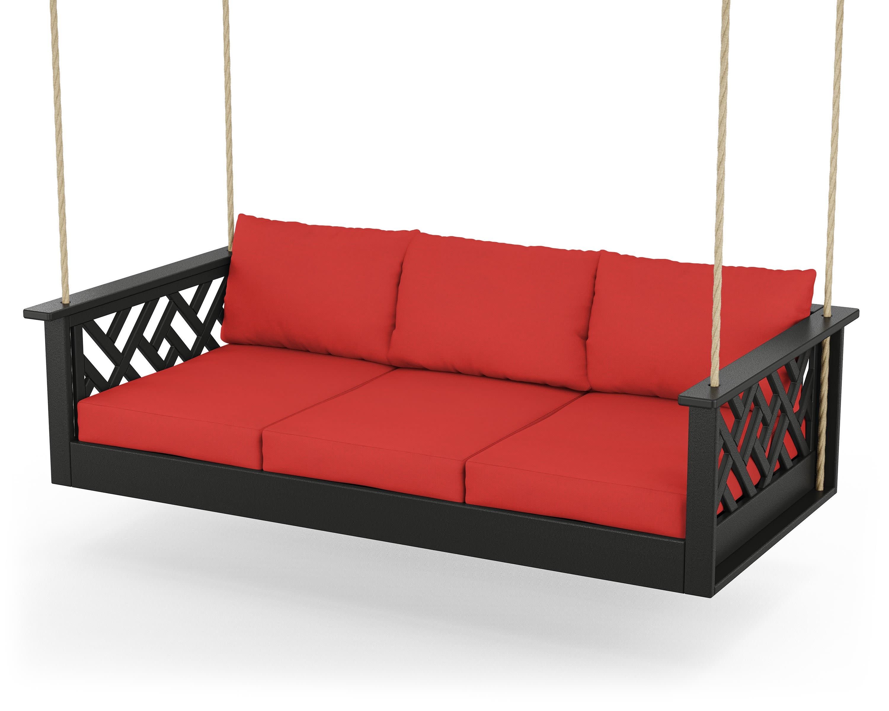 Chippendale Daybed Swing in Black / Crimson Linen
