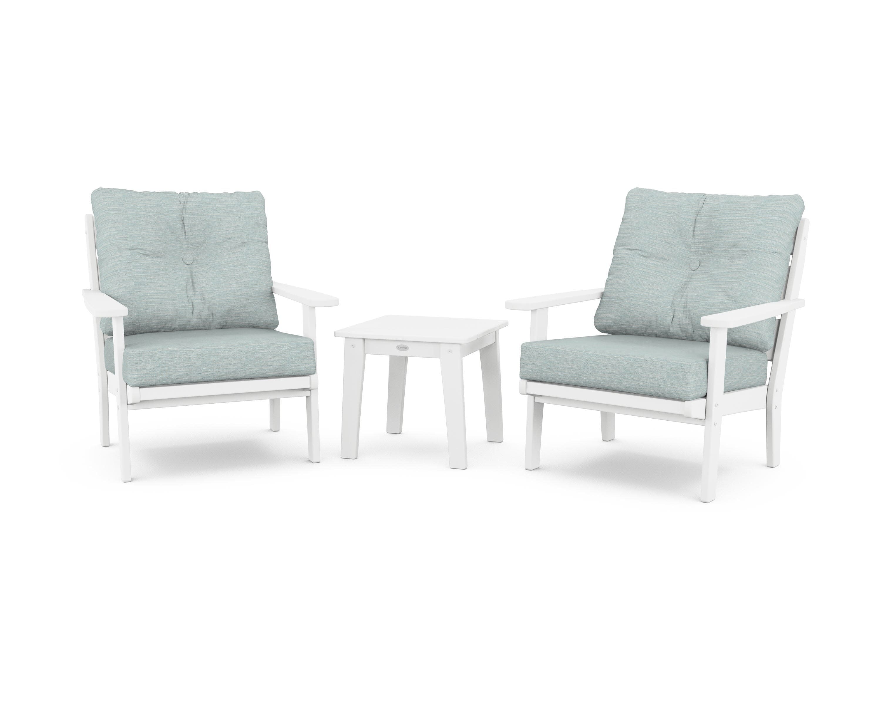 Lakeside 3-Piece Deep Seating Chair Set in White / Soothe Mist