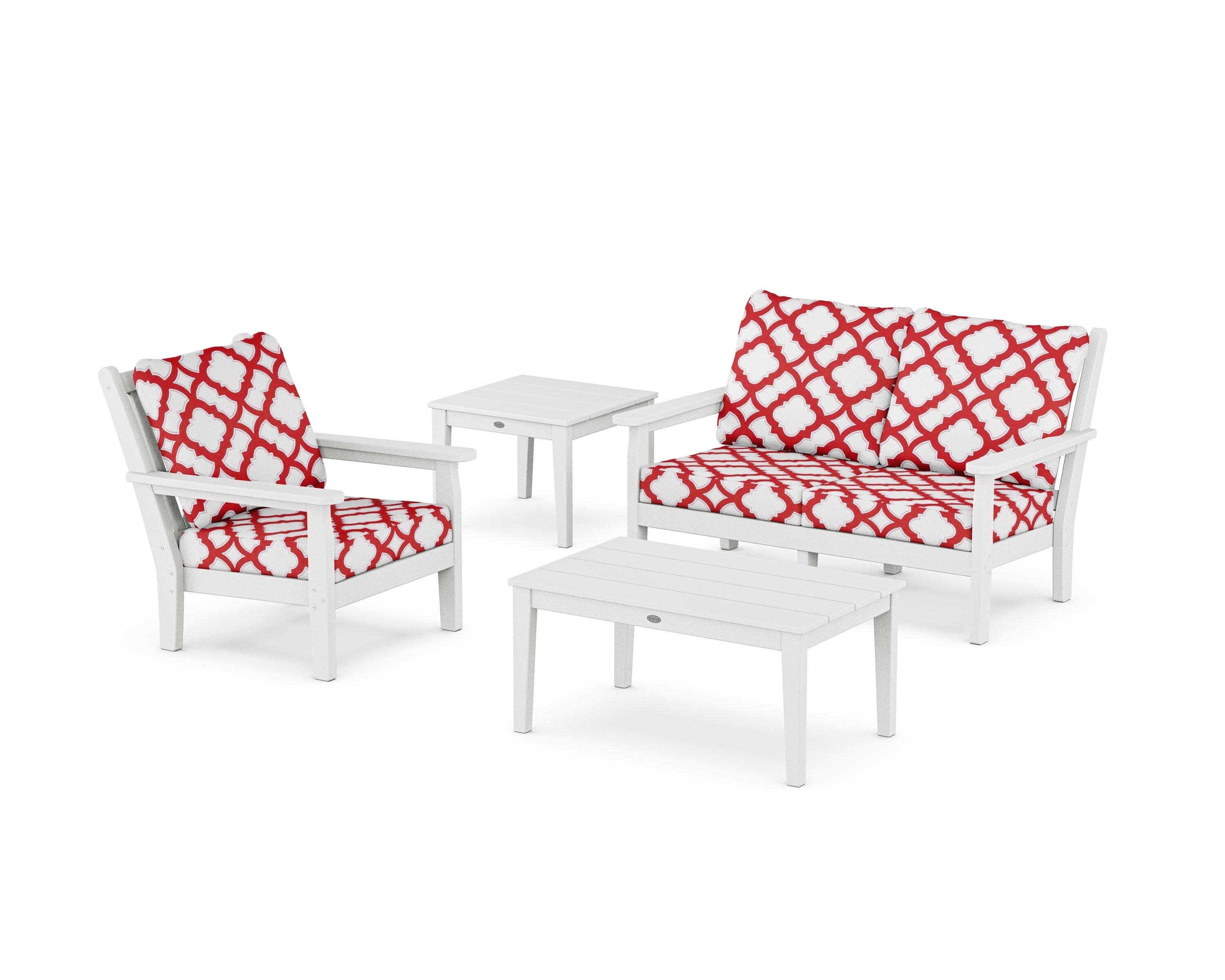 Chippendale 4-Piece Deep Seating Set in White / Trellis Crimson