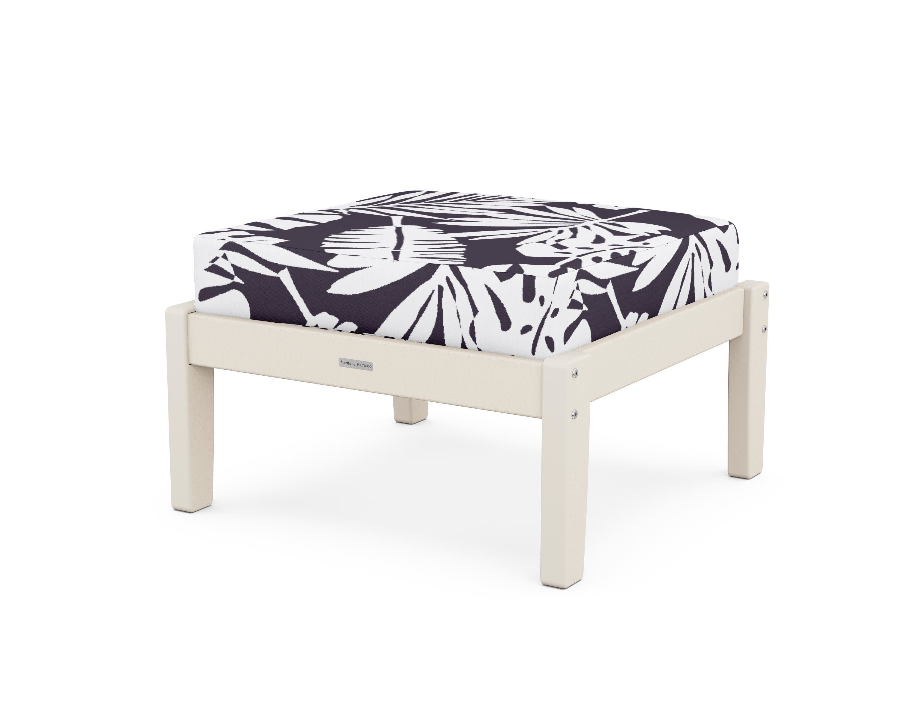 Chinoiserie Deep Seating Ottoman in Sand / Leaf Navy