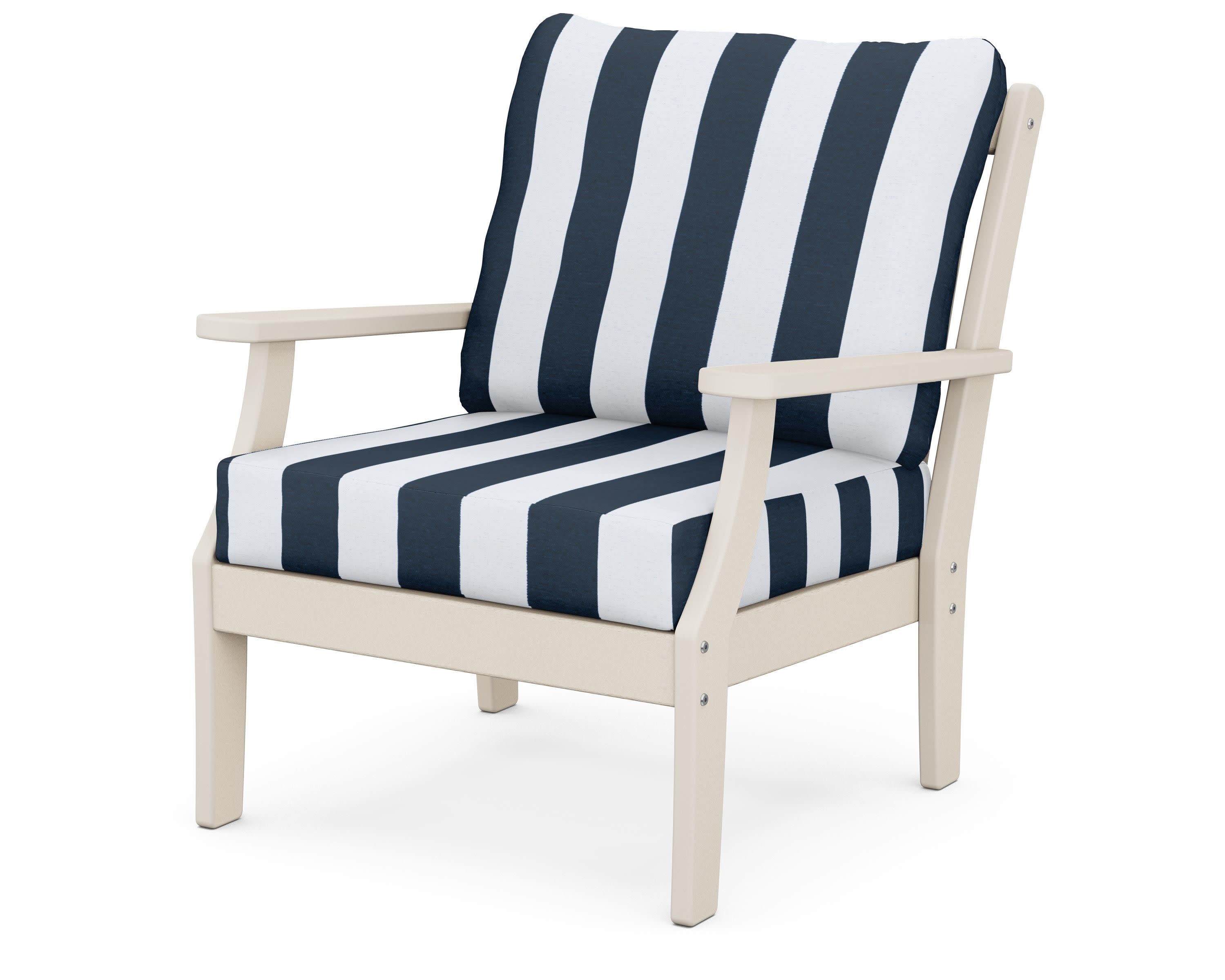 Braxton Deep Seating Chair in Sand / Cabana Stripe Marine Indigo