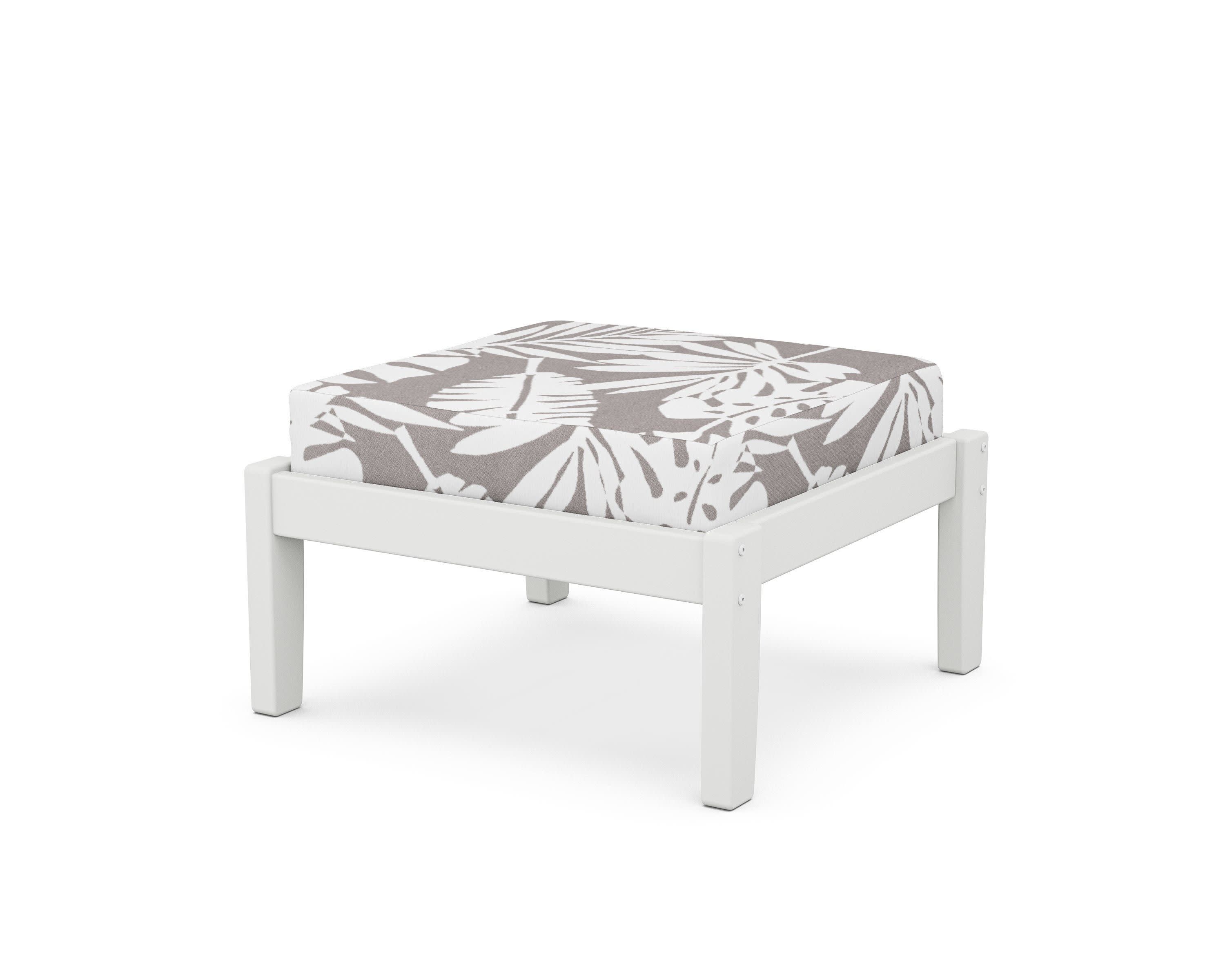 Deep Seating Ottoman in White / Leaf Grey Mist