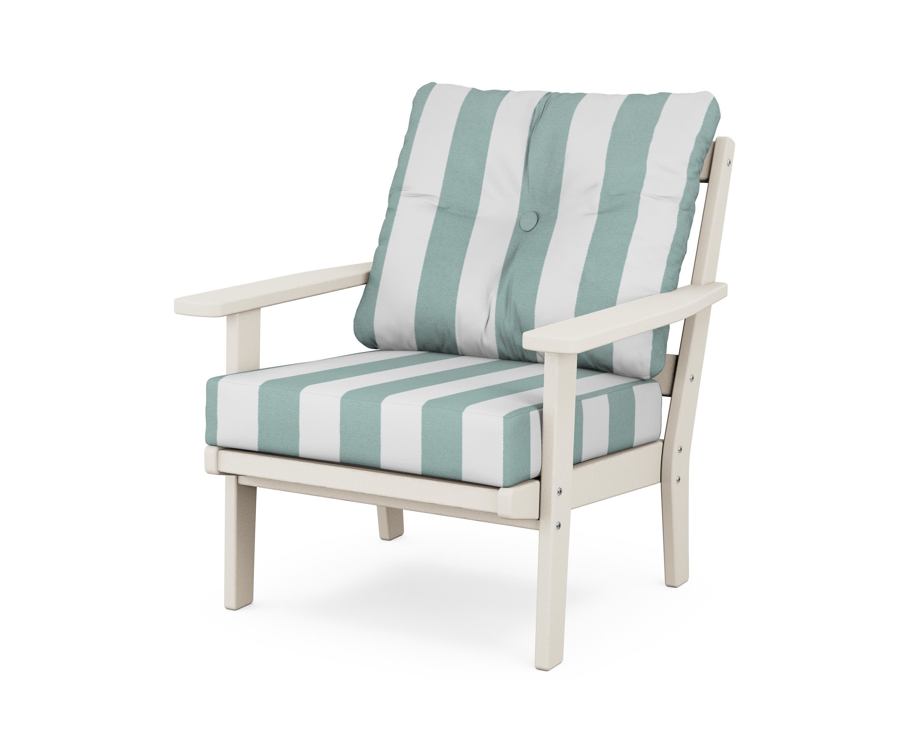 Oxford Deep Seating Chair in Sand / Cabana Stripe Glacier Spa