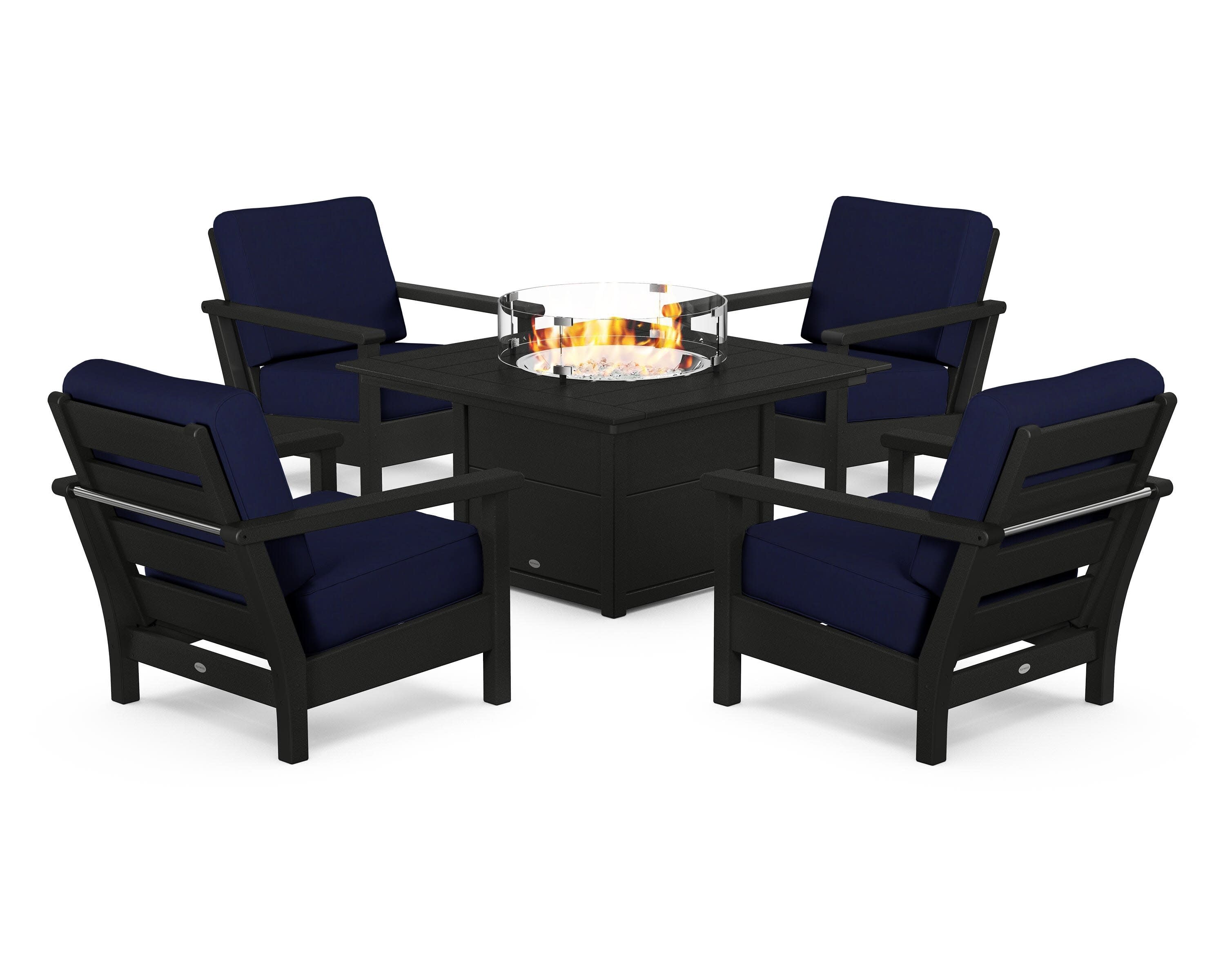 Harbour 5-Piece Conversation Set with Fire Pit Table in Black / Navy