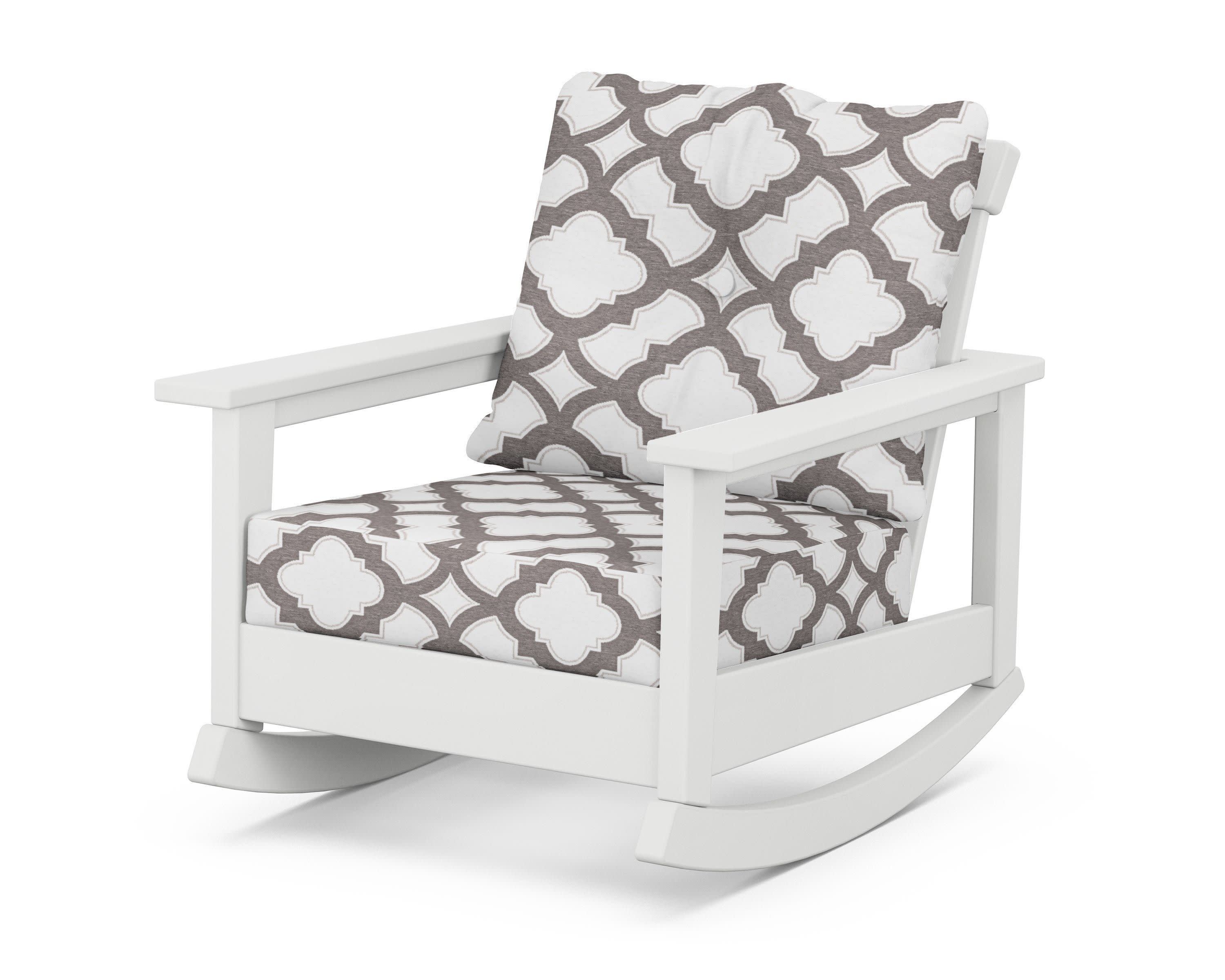 Prescott Deep Seating Rocking Chair in White / Trellis Grey Mist