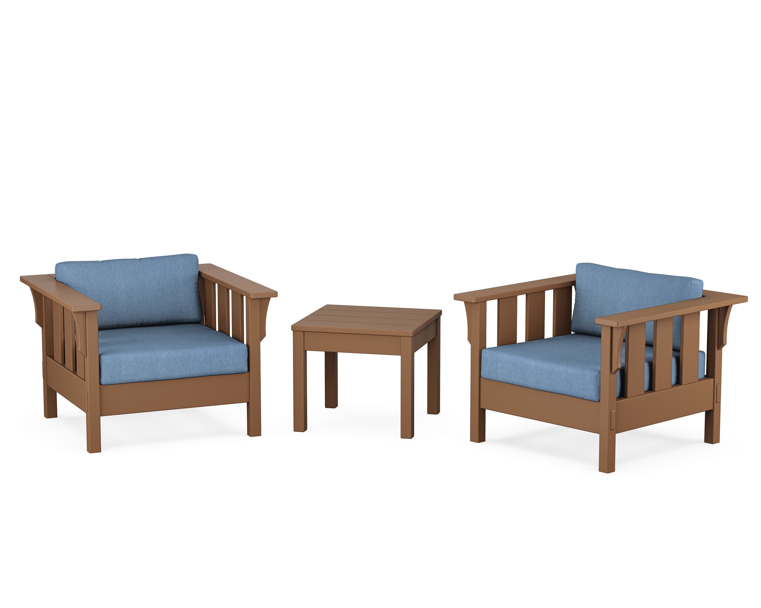 Acadia 3-Piece Deep Seating Set in Teak / Sky Blue