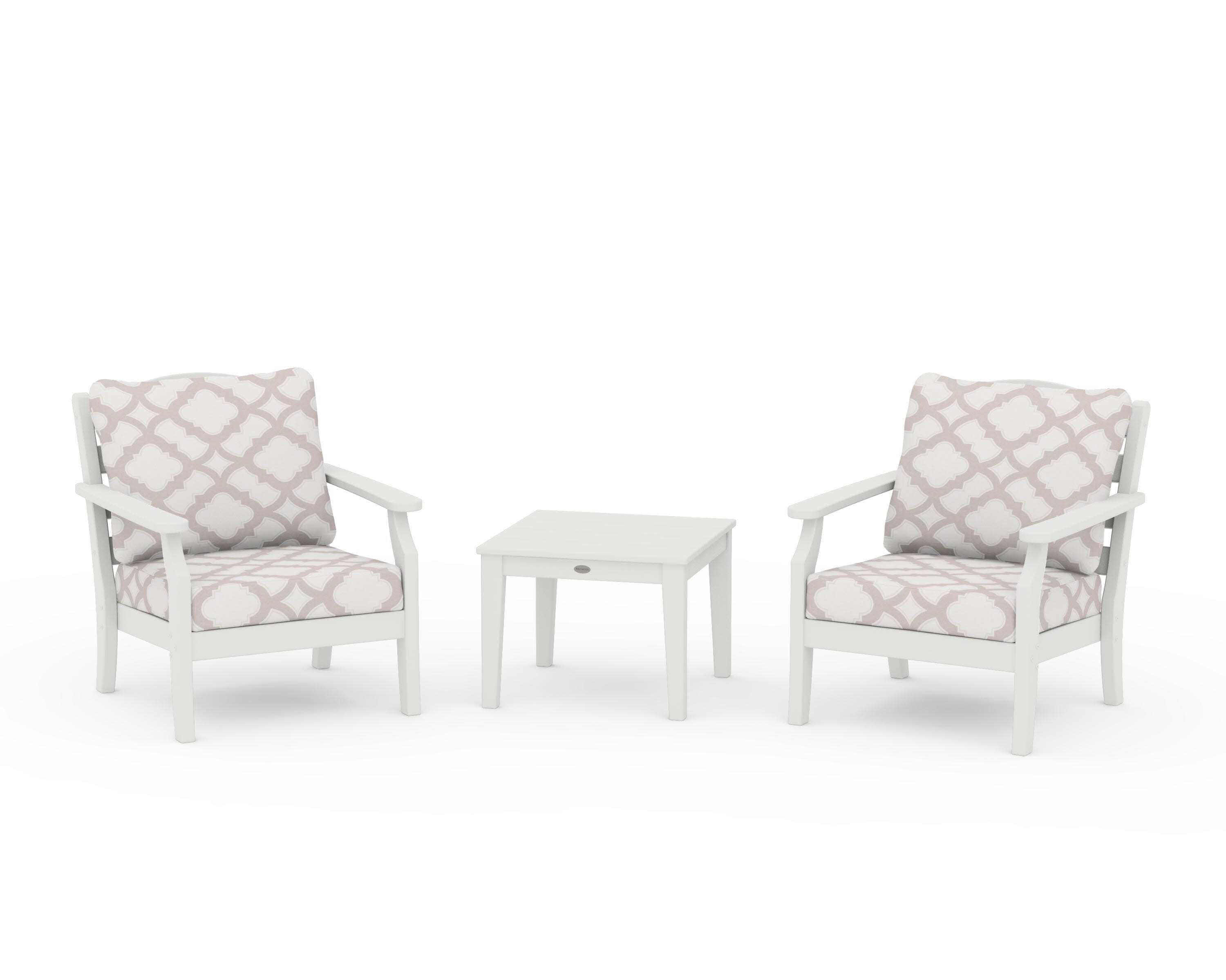 Savannah 3-Piece Deep Seating Set in Vintage White / Trellis Dune Burlap