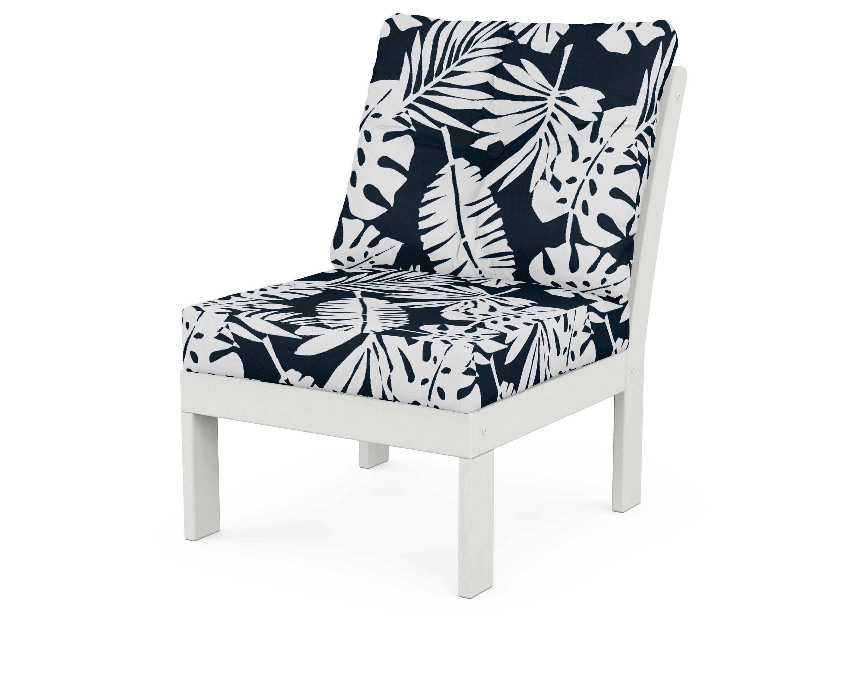 Vineyard Modular Armless Chair in Vintage White / Leaf Marine Indigo