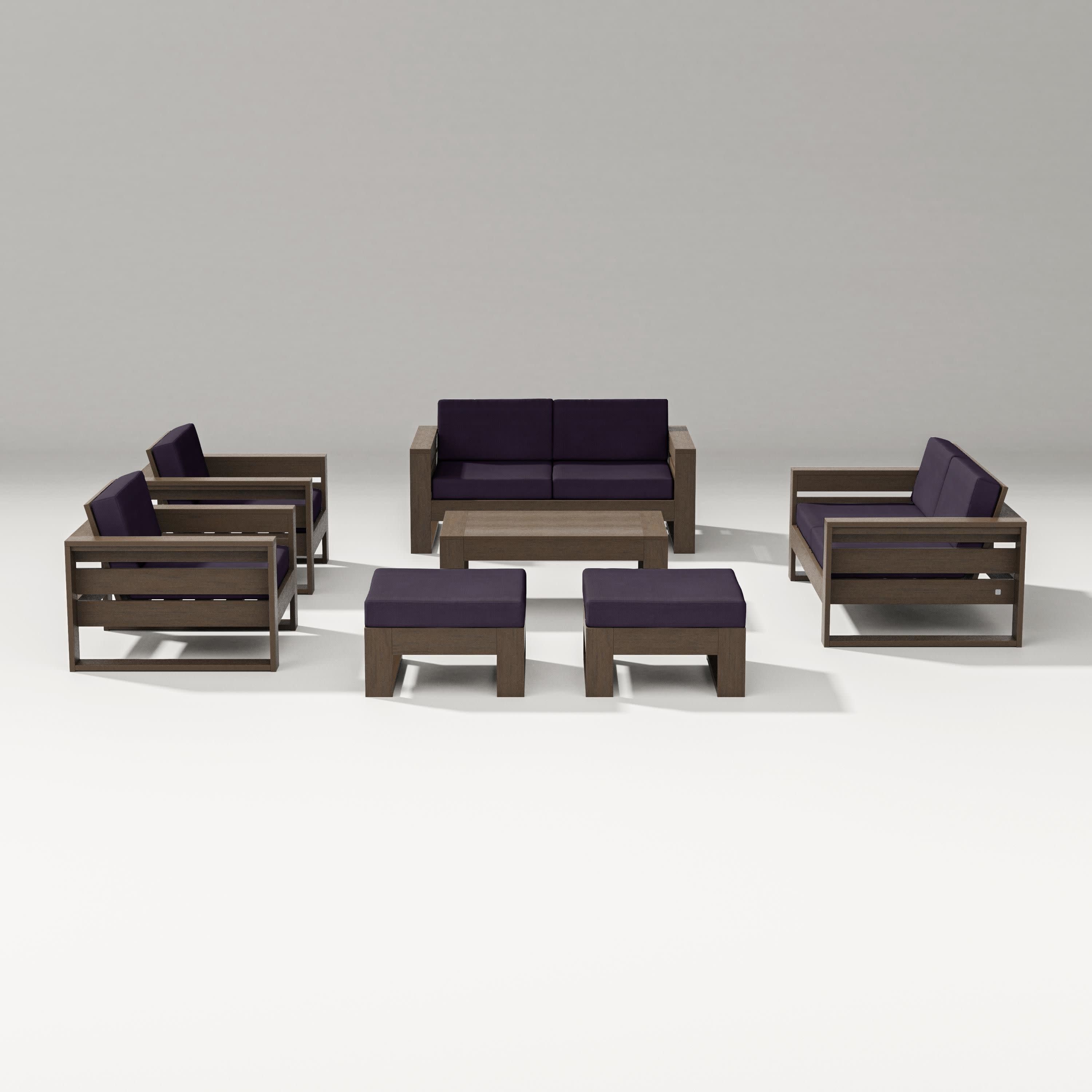 Latitude 7-Piece Lounge Loveseat Set in Kona / Navy Linen