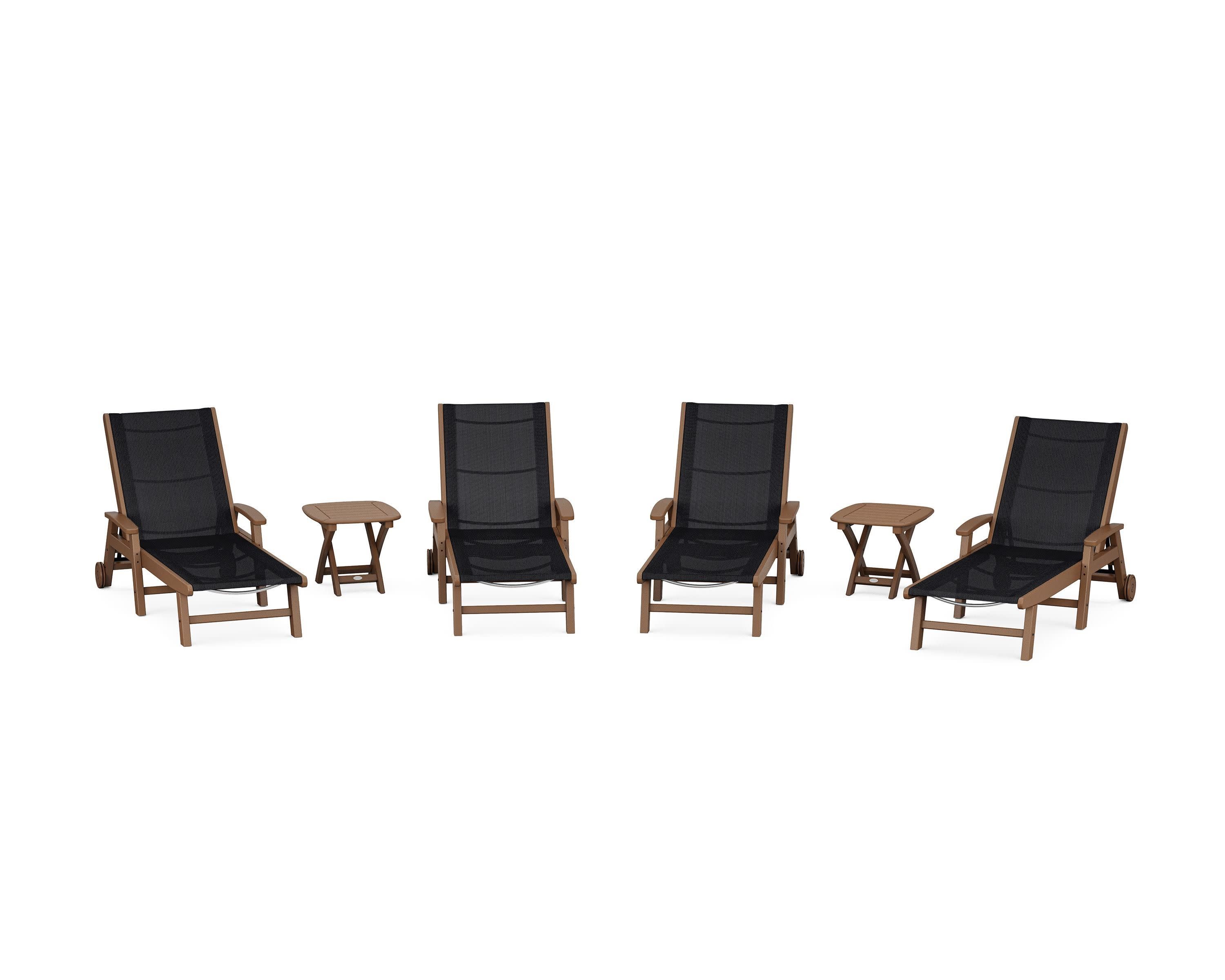 Coastal Chaise 6-Piece Set with Wheels in Teak / Black Sling