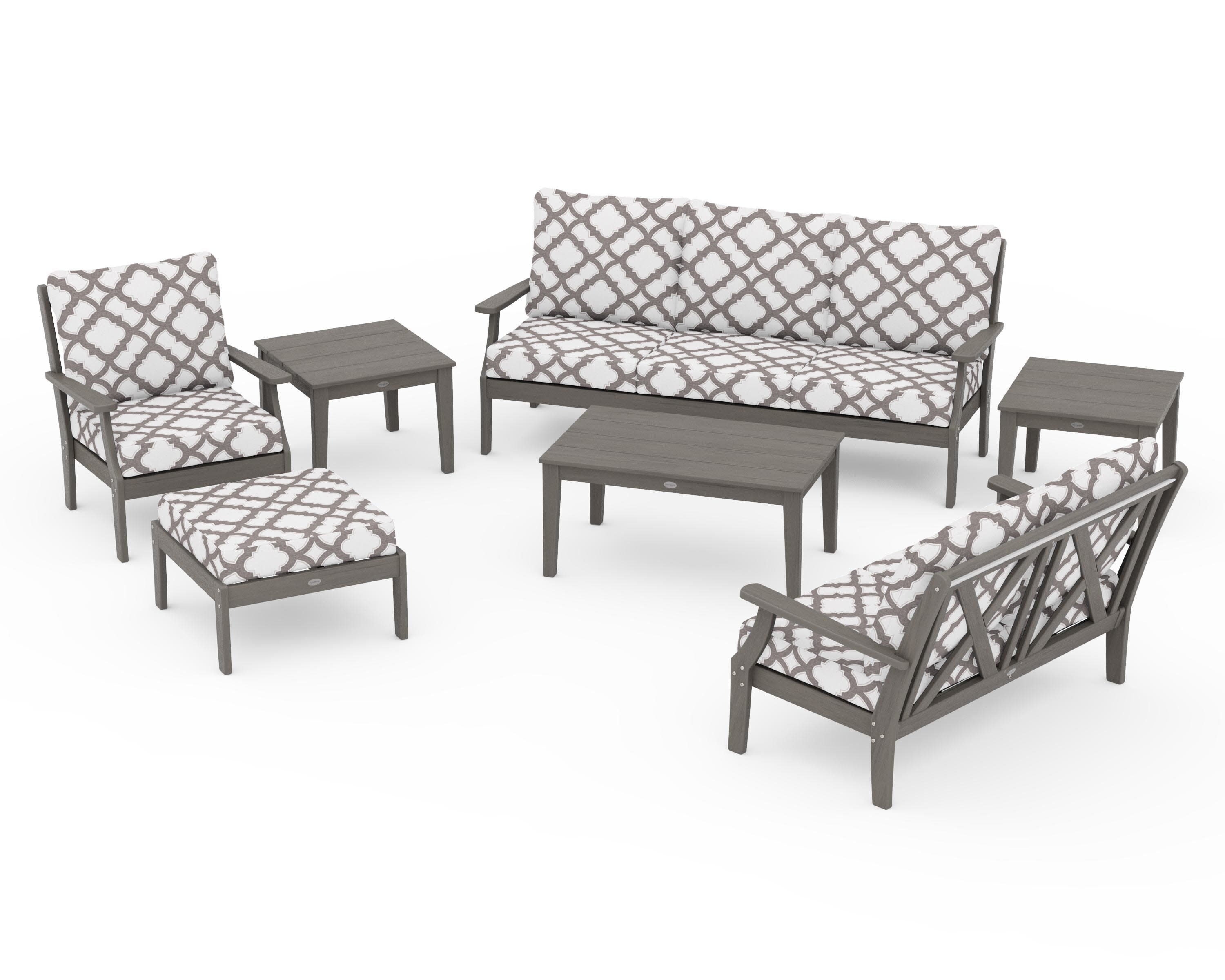 Braxton 7-Piece Deep Seating Set in Driftwood / Trellis Grey Mist