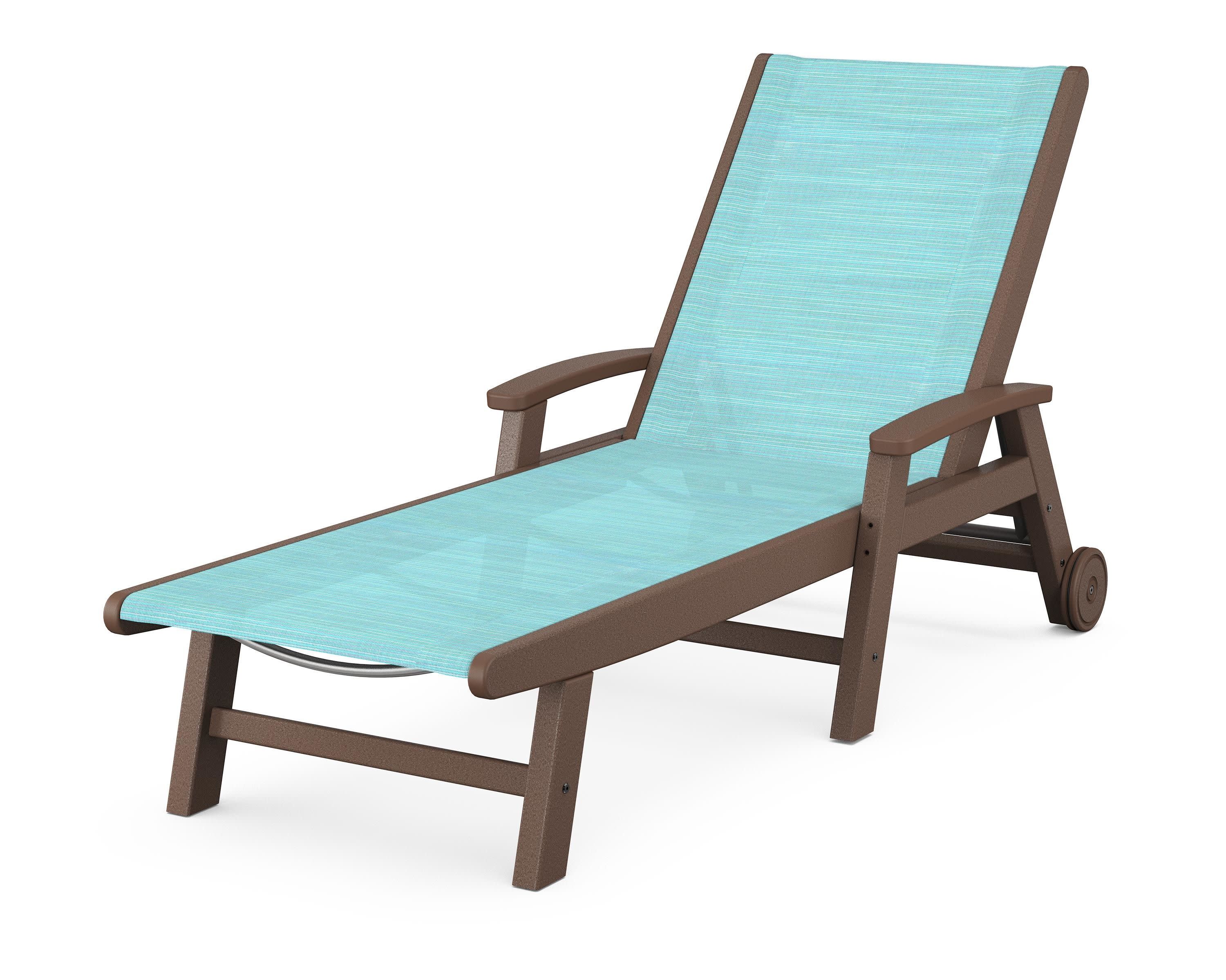 Coastal Chaise with Wheels in Mahogany / Dupioni Aquamarine Sling