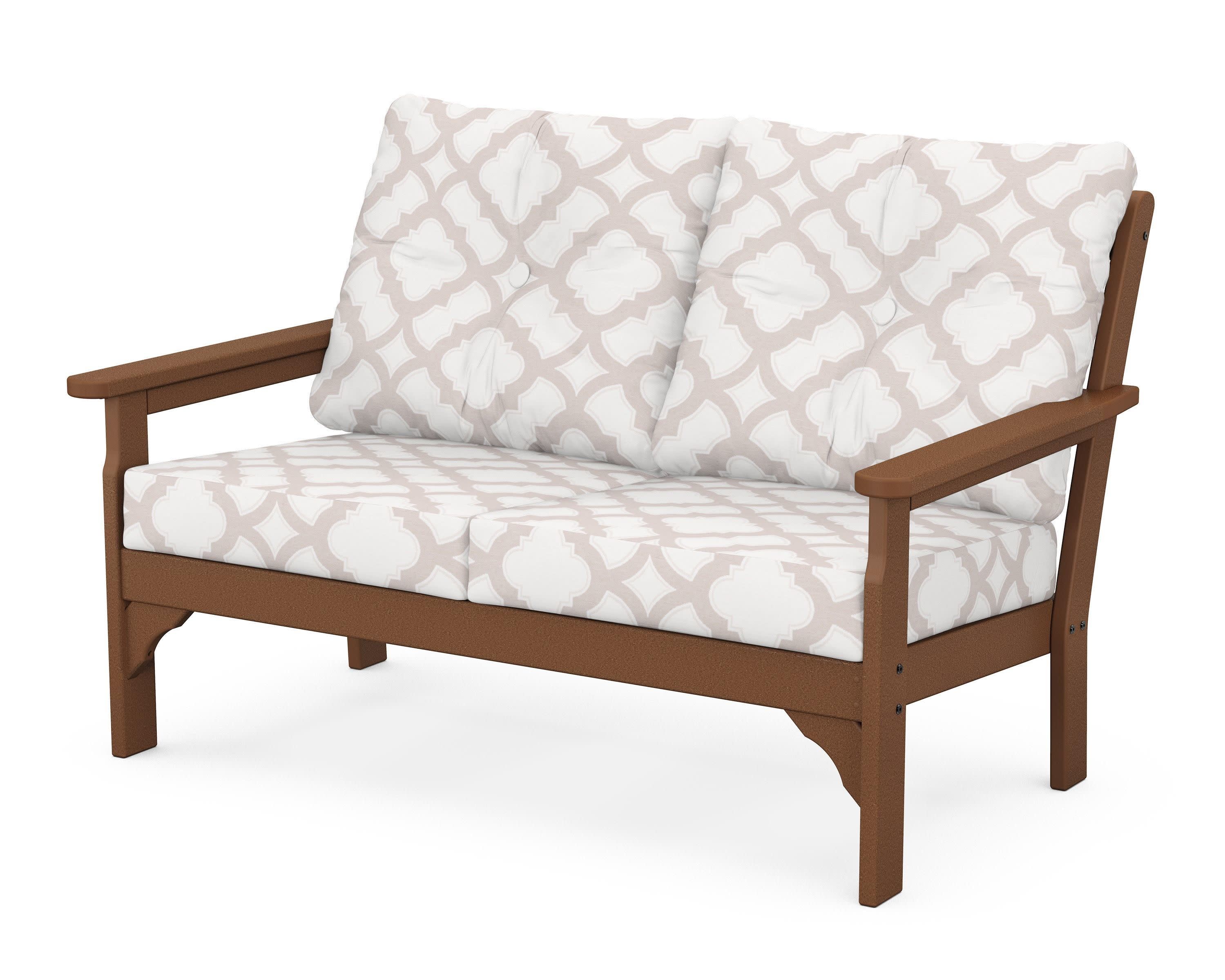 Vineyard Deep Seating Loveseat in Teak / Trellis Dune Burlap