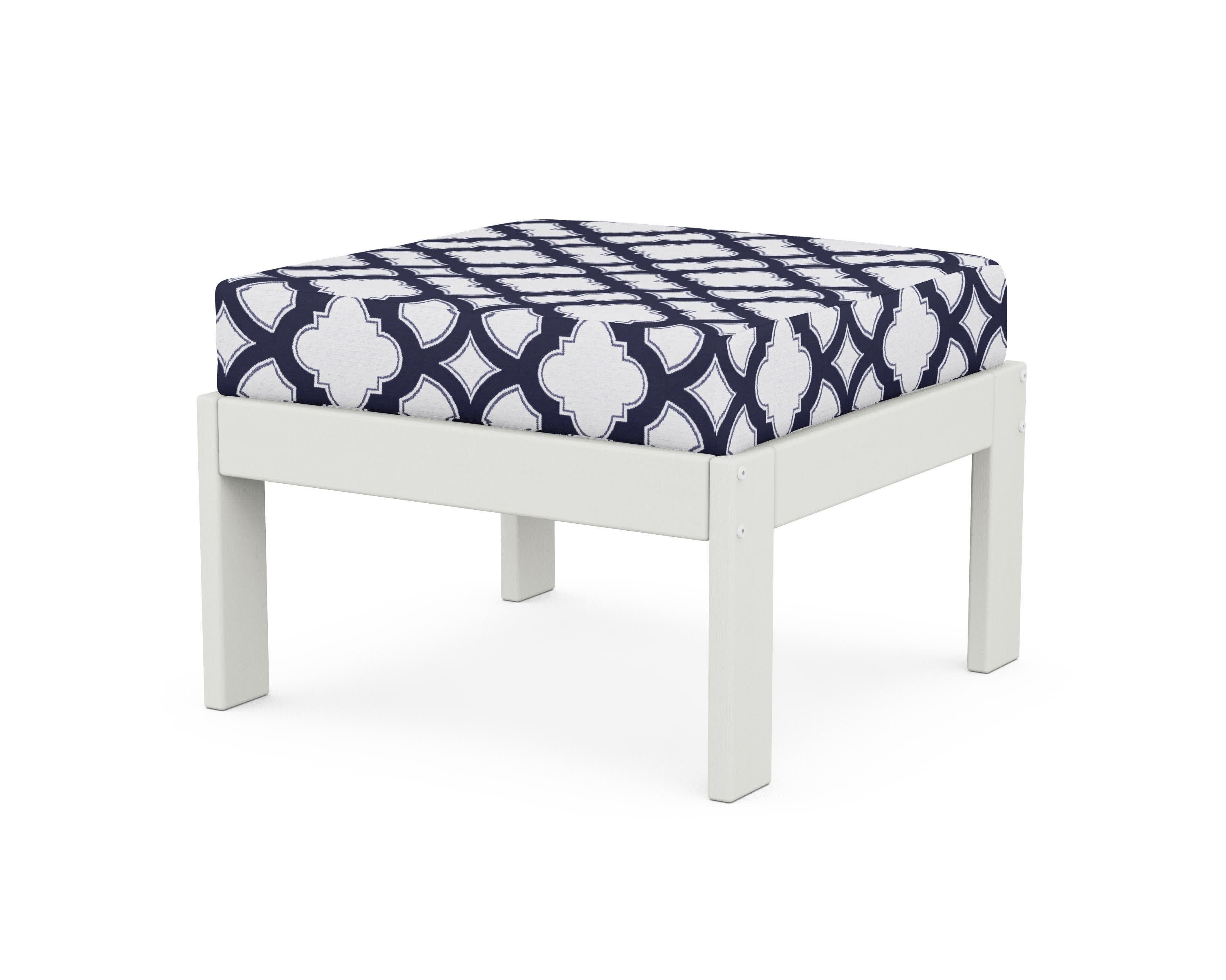 Vineyard Modular Ottoman in Vintage White / Trellis Navy