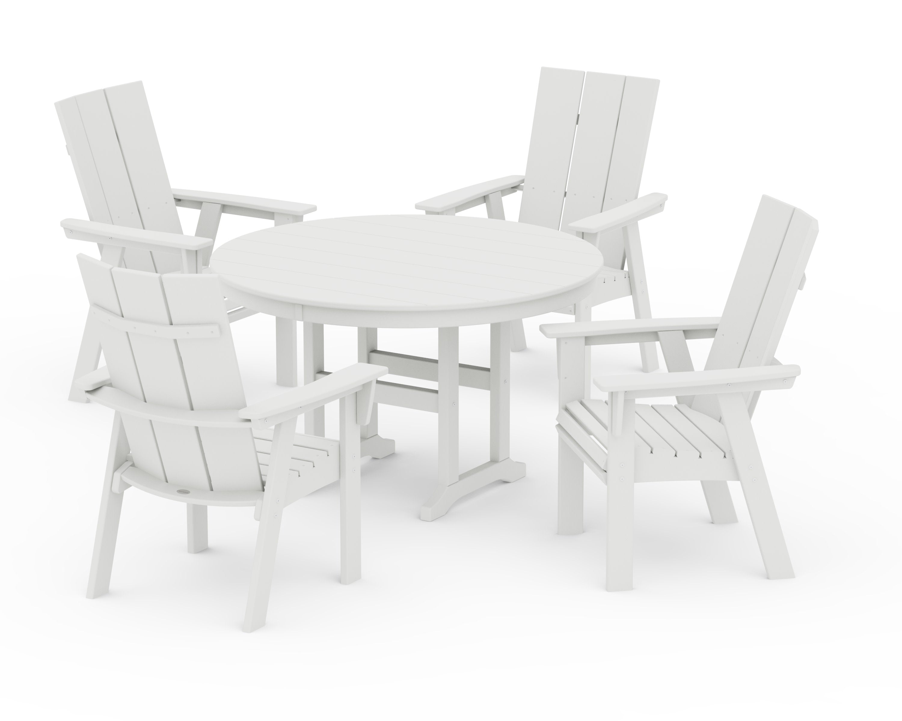 Modern Curveback Adirondack 5-Piece Round Farmhouse Dining Set in Vintage White