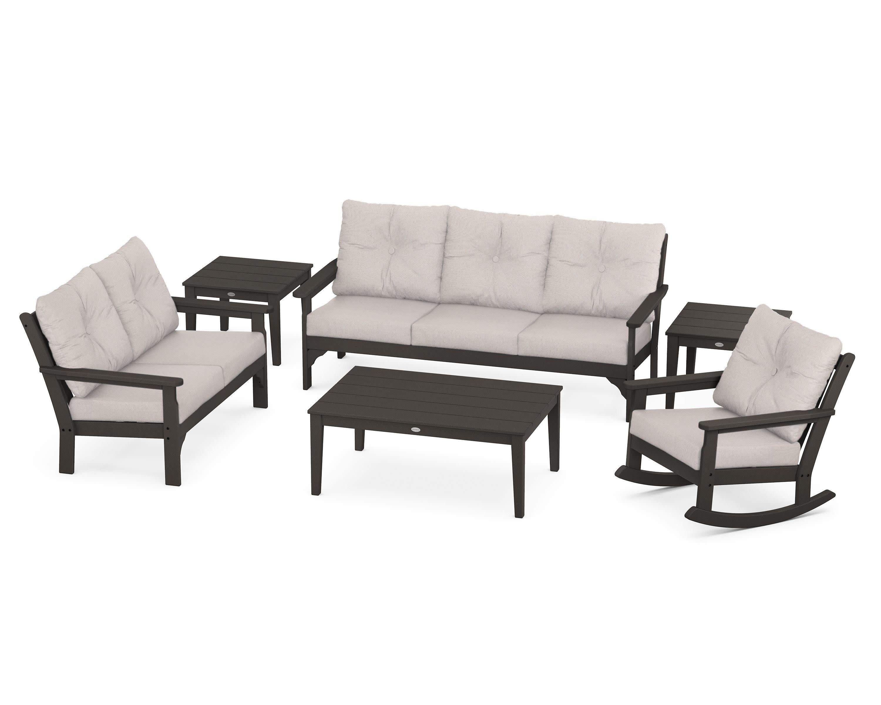 Vineyard 6-Piece Deep Seating Set in Vintage Coffee / Dune Burlap