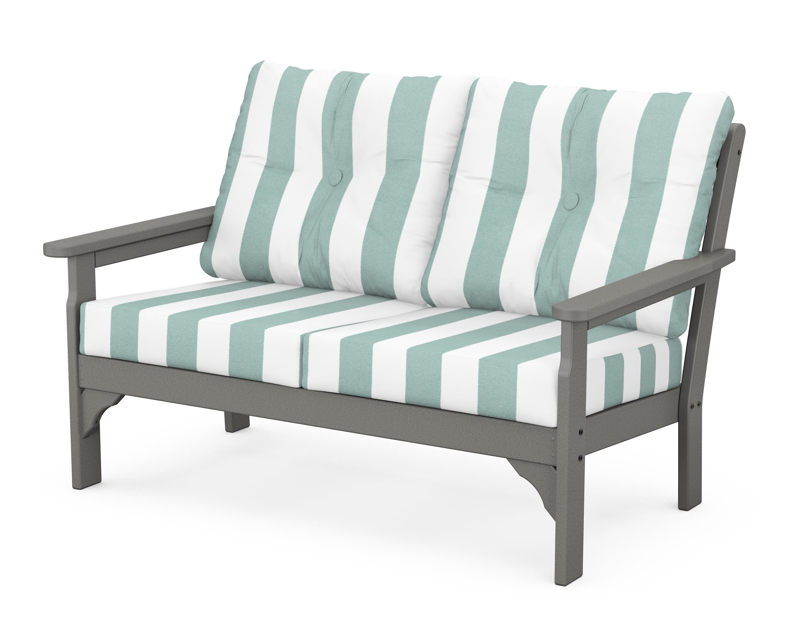 Vineyard Deep Seating Loveseat in Slate Grey / Cabana Stripe Glacier Spa