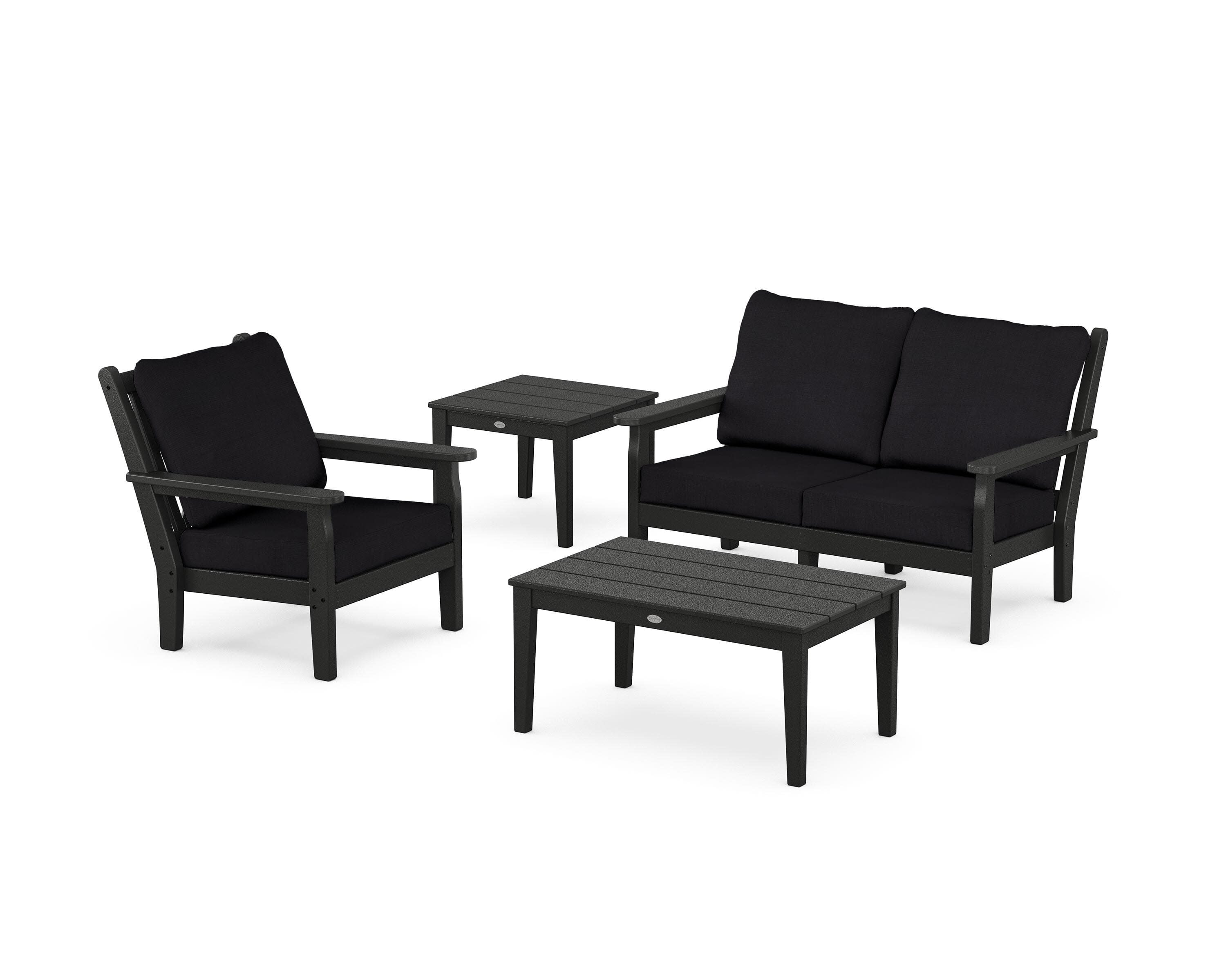 Chippendale 4-Piece Deep Seating Set in Black / Midnight Linen