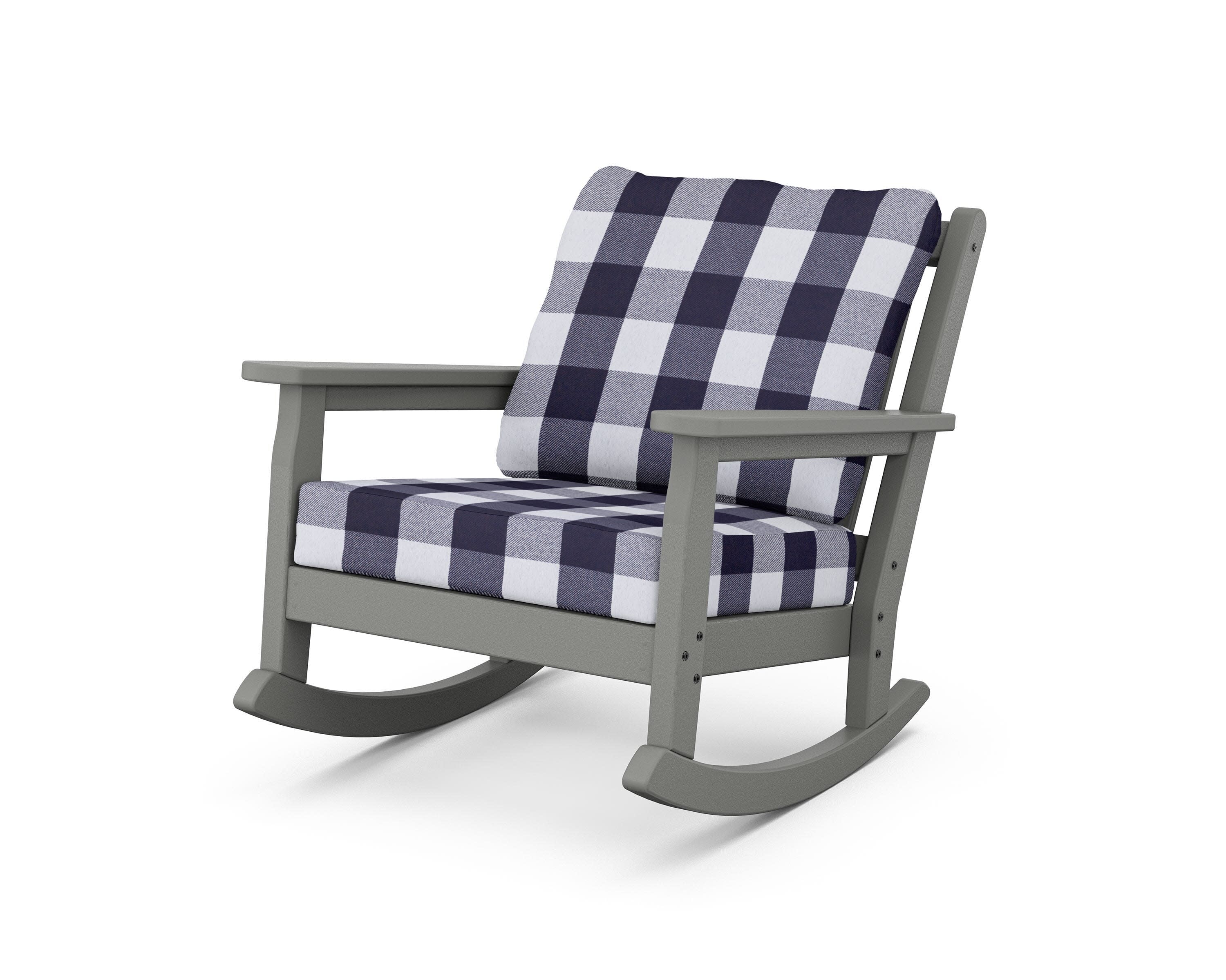 Chippendale Deep Seating Rocking Chair in Slate Grey / Buffalo Plaid Navy