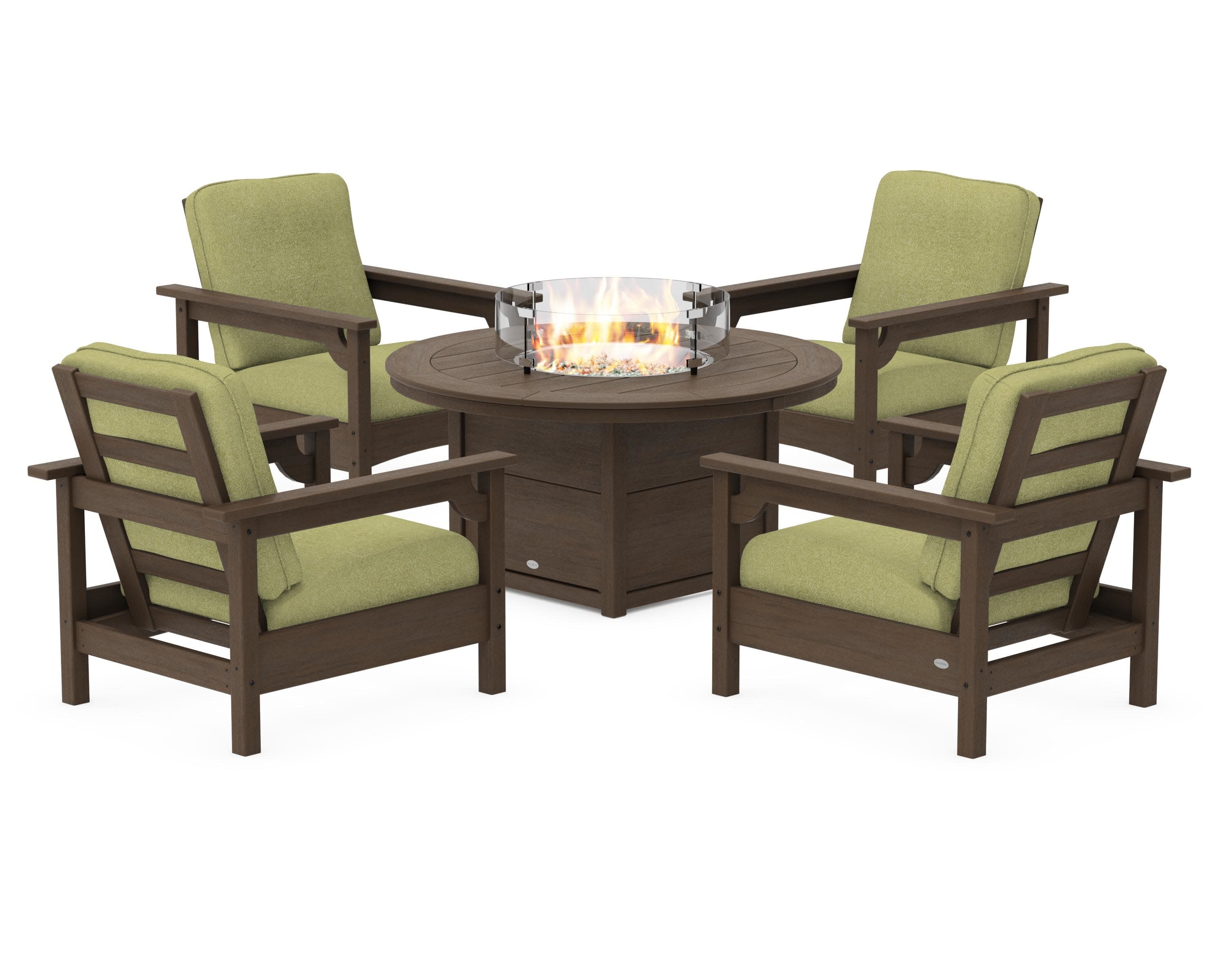 Club 5-Piece Conversation Set with Fire Pit Table in Kona / Chartreuse Boucle