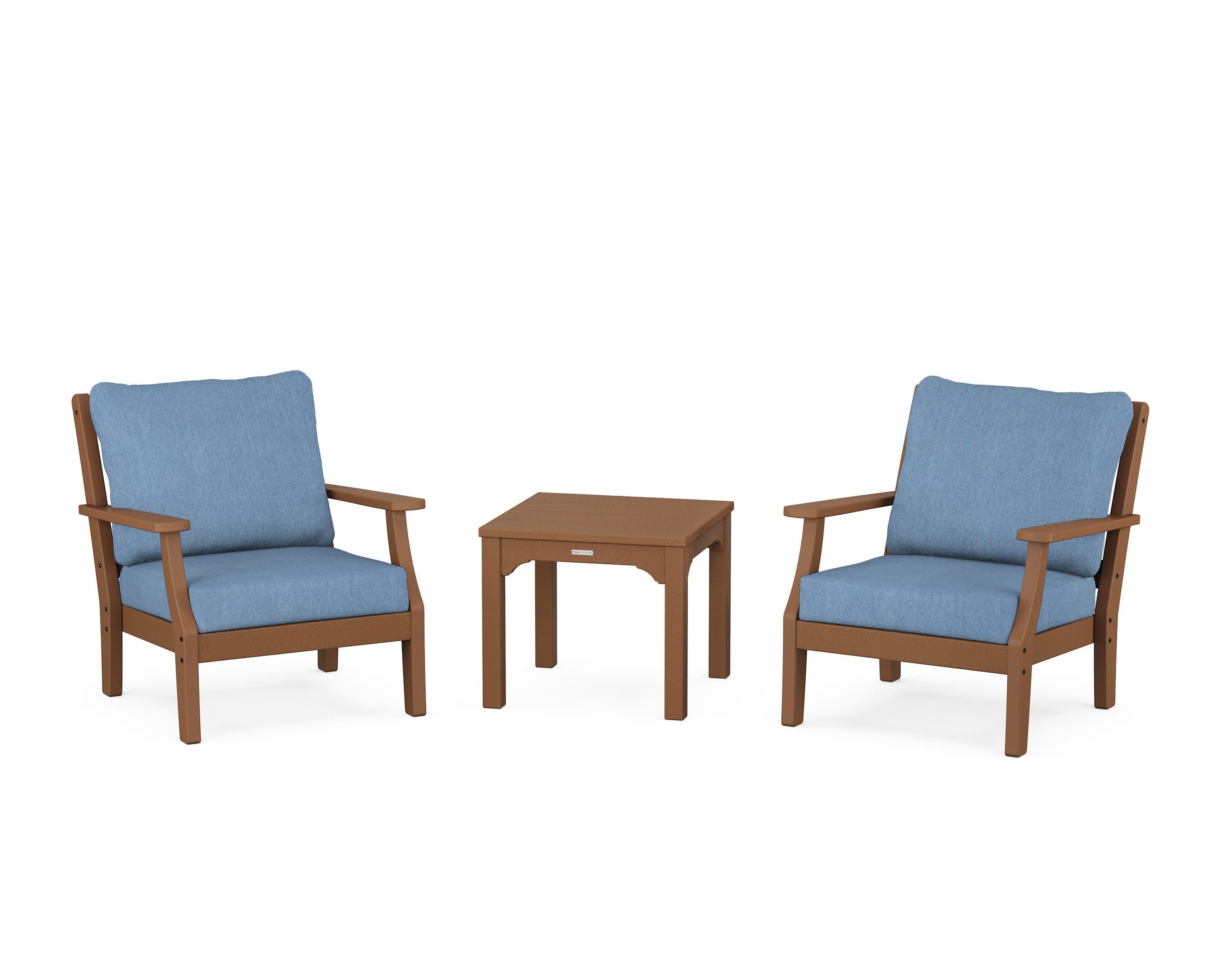 Chinoiserie 3-Piece Deep Seating Set in Teak / Sky Blue