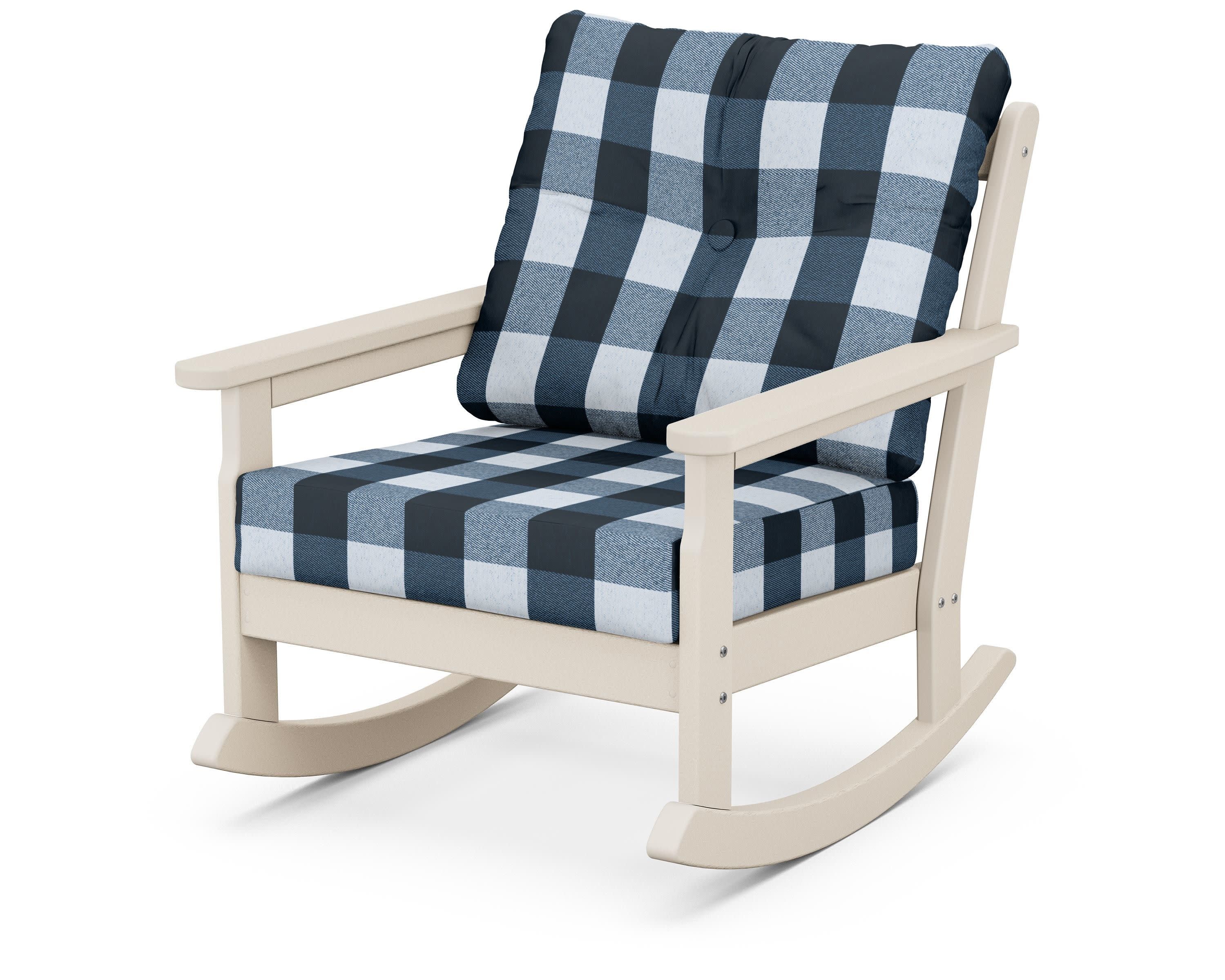 Vineyard Deep Seating Rocking Chair in Sand / Buffalo Plaid Marine Indigo