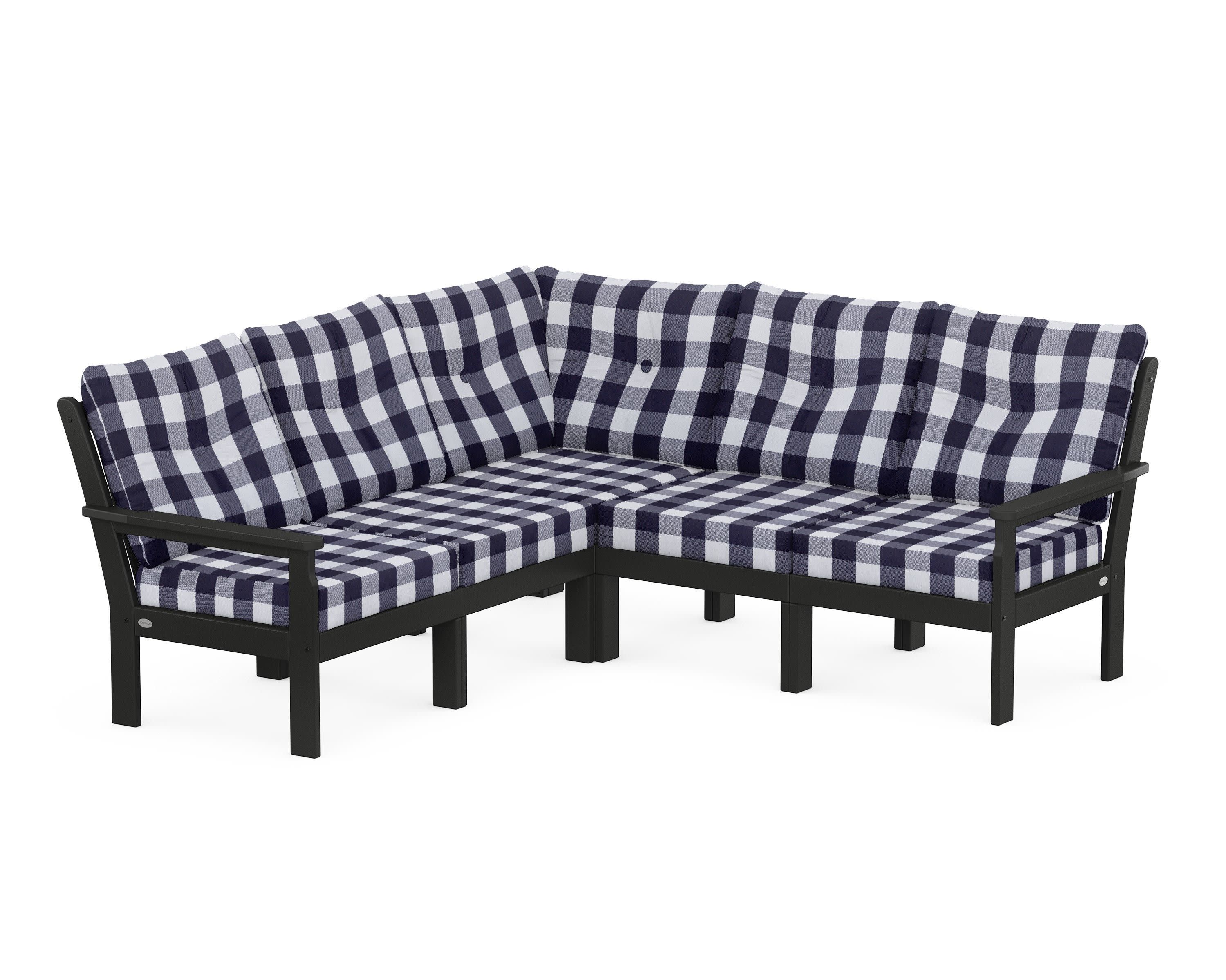 Vineyard 5-Piece Sectional in Black / Buffalo Plaid Navy