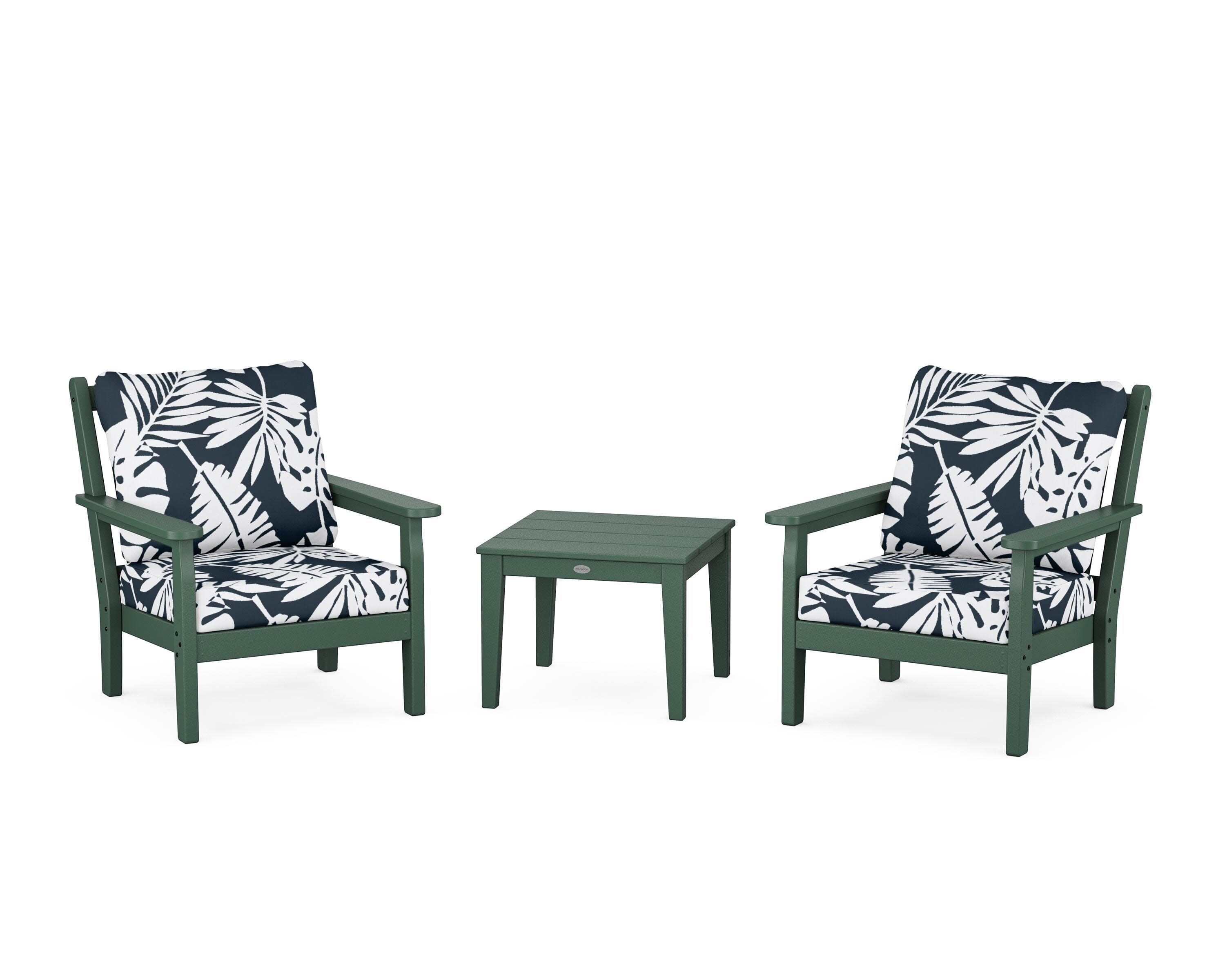 Chippendale 3-Piece Deep Seating Set in Green / Leaf Marine Indigo