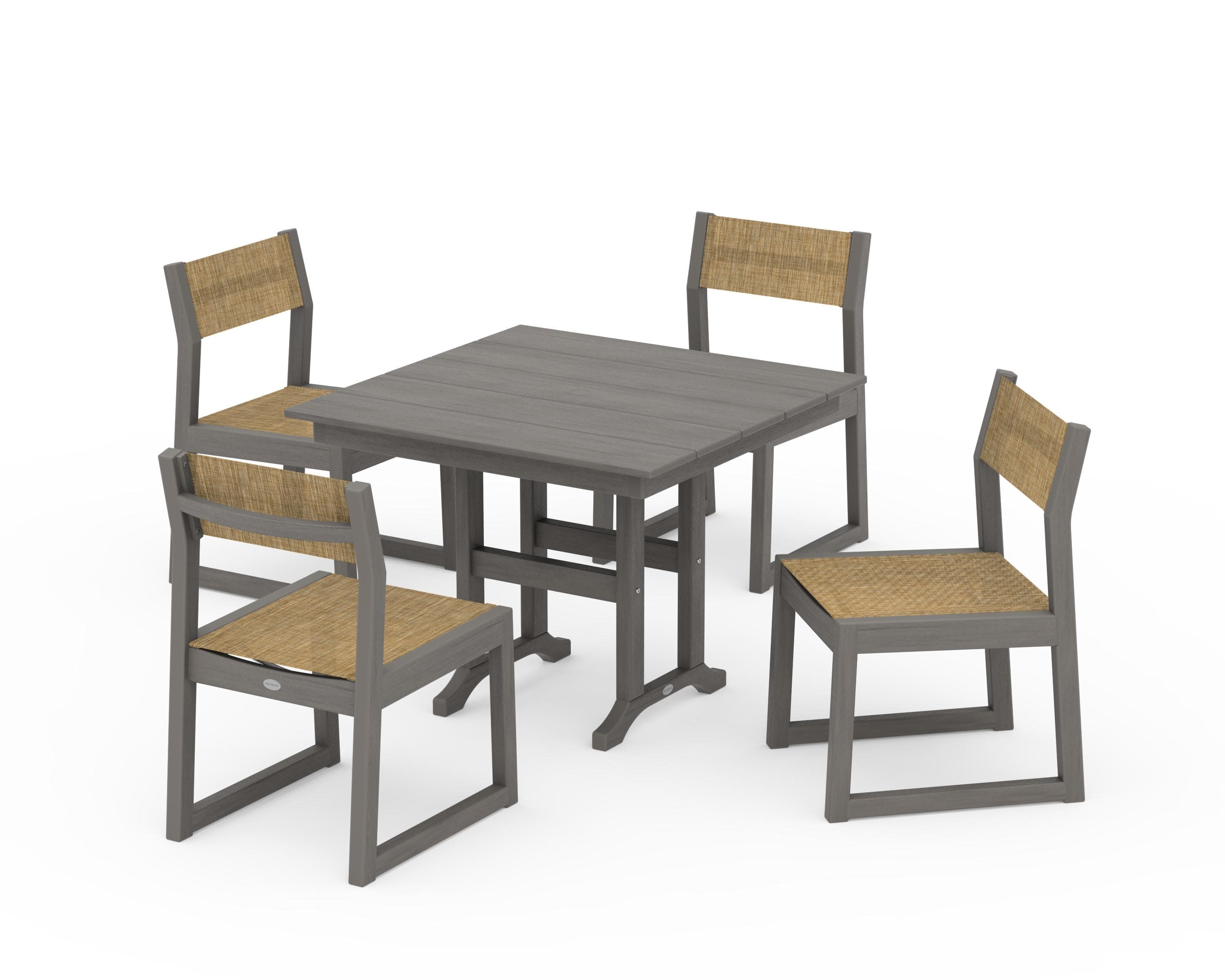 EDGE Sling Side Chair 5-Piece Farmhouse Dining Set in Driftwood / Burlap Sling