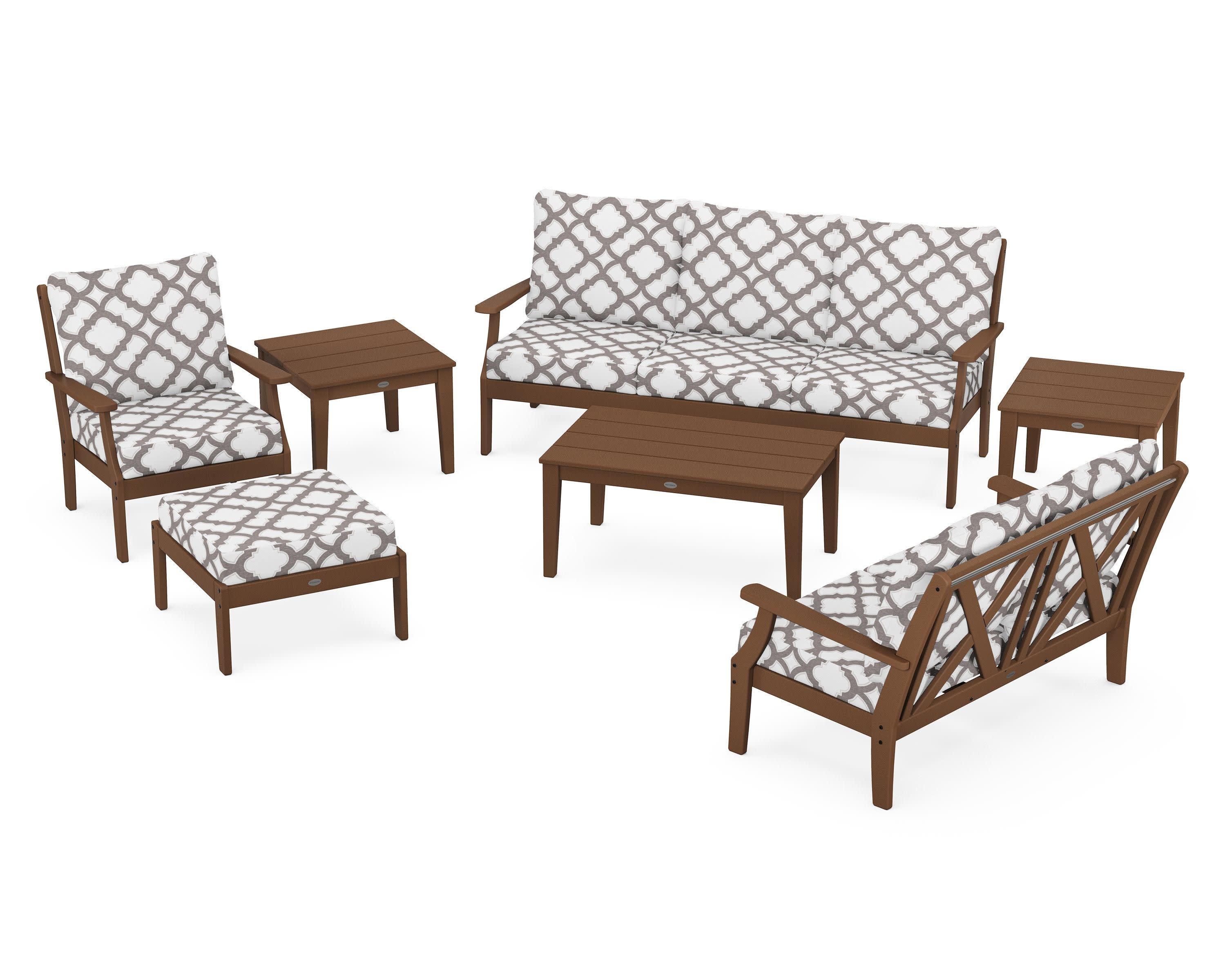 Braxton 7-Piece Deep Seating Set in Teak / Trellis Grey Mist