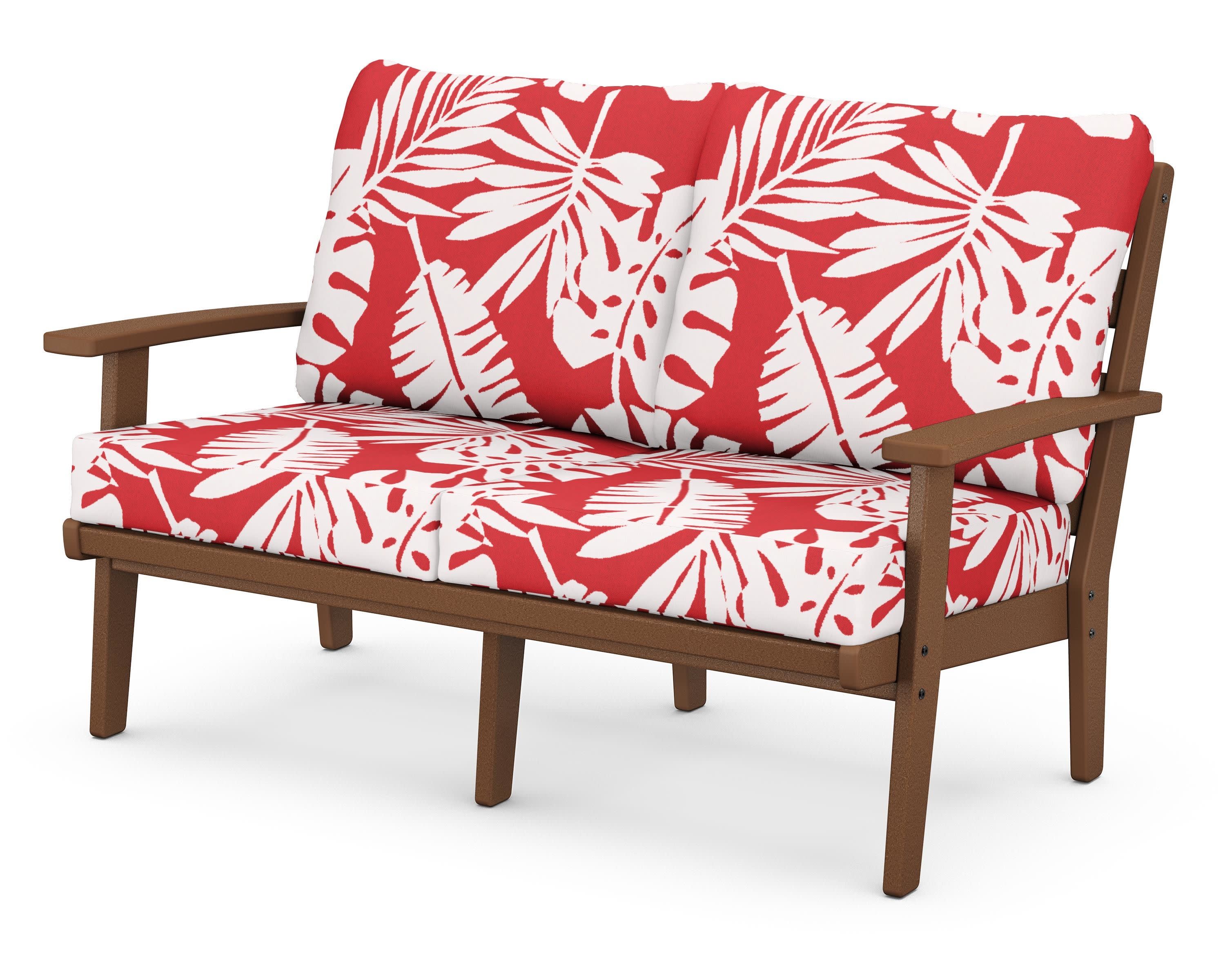 Grant Park Deep Seating Loveseat in Teak / Leaf Crimson