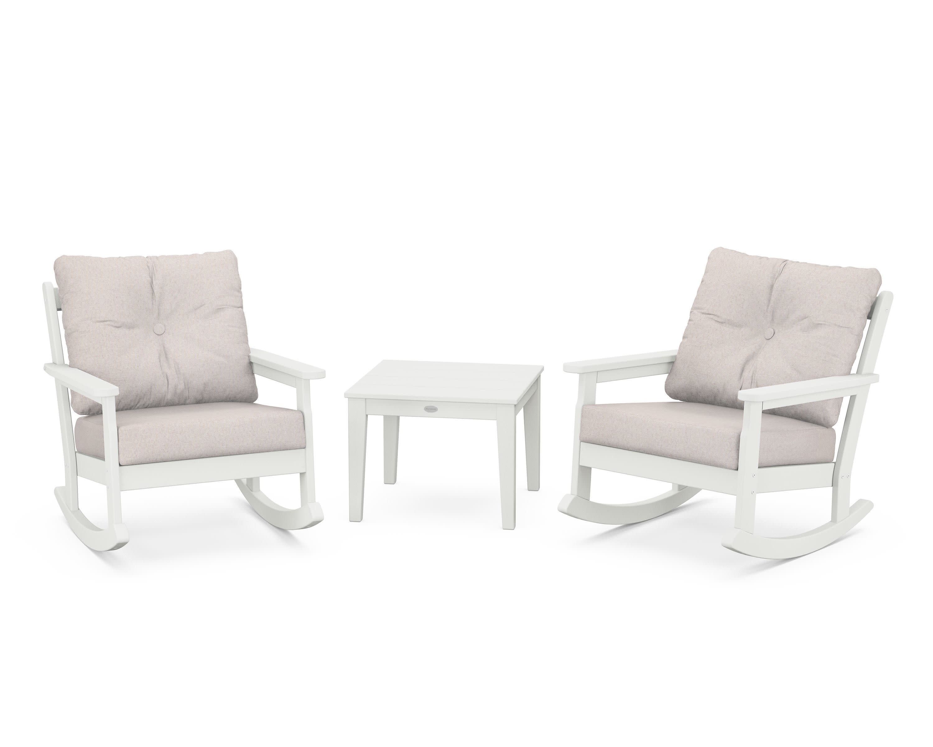 Vineyard 3-Piece Deep Seating Rocker Set in Vintage White / Dune Burlap