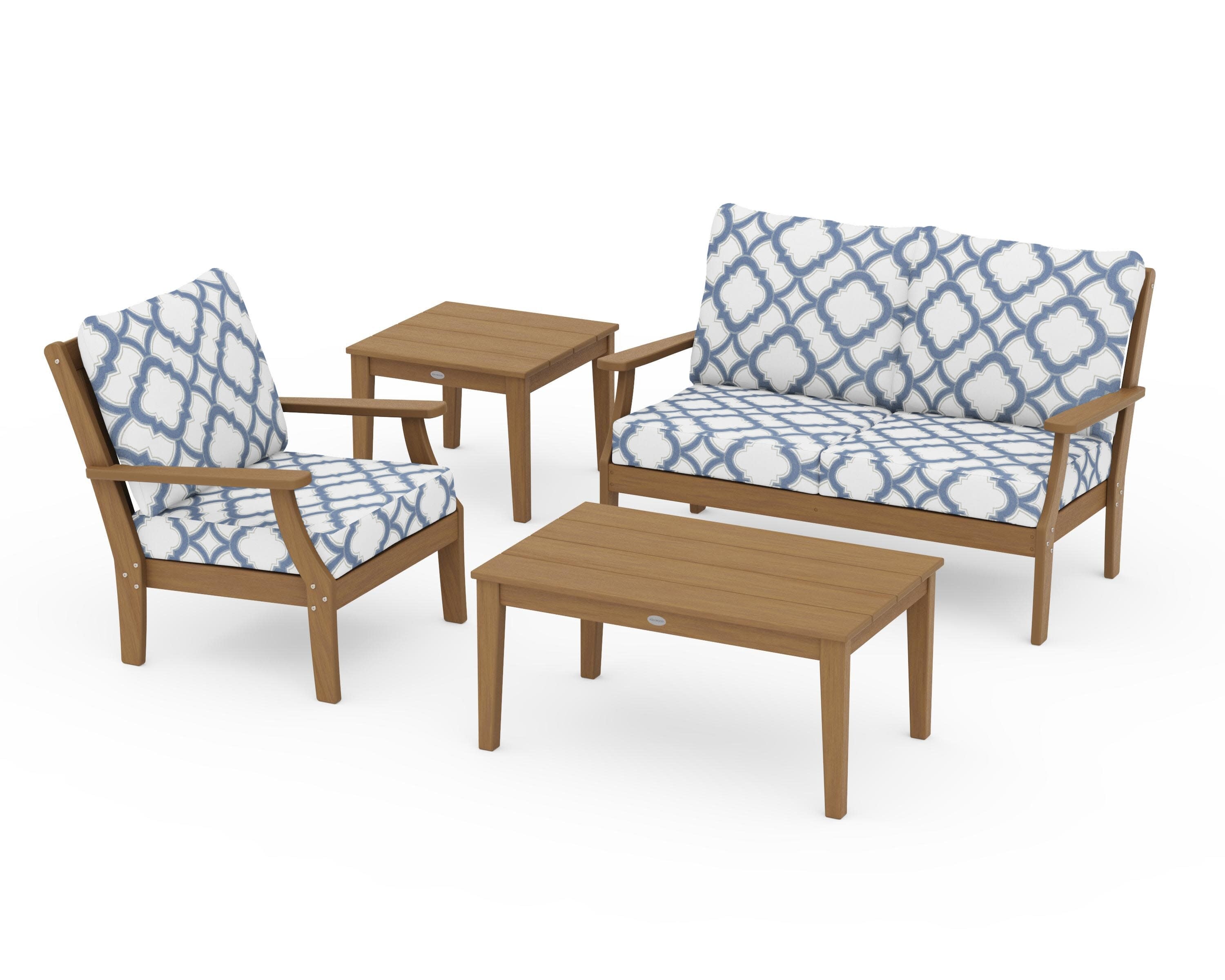 Braxton 4-Piece Deep Seating Set in Natural / Trellis Sky Blue