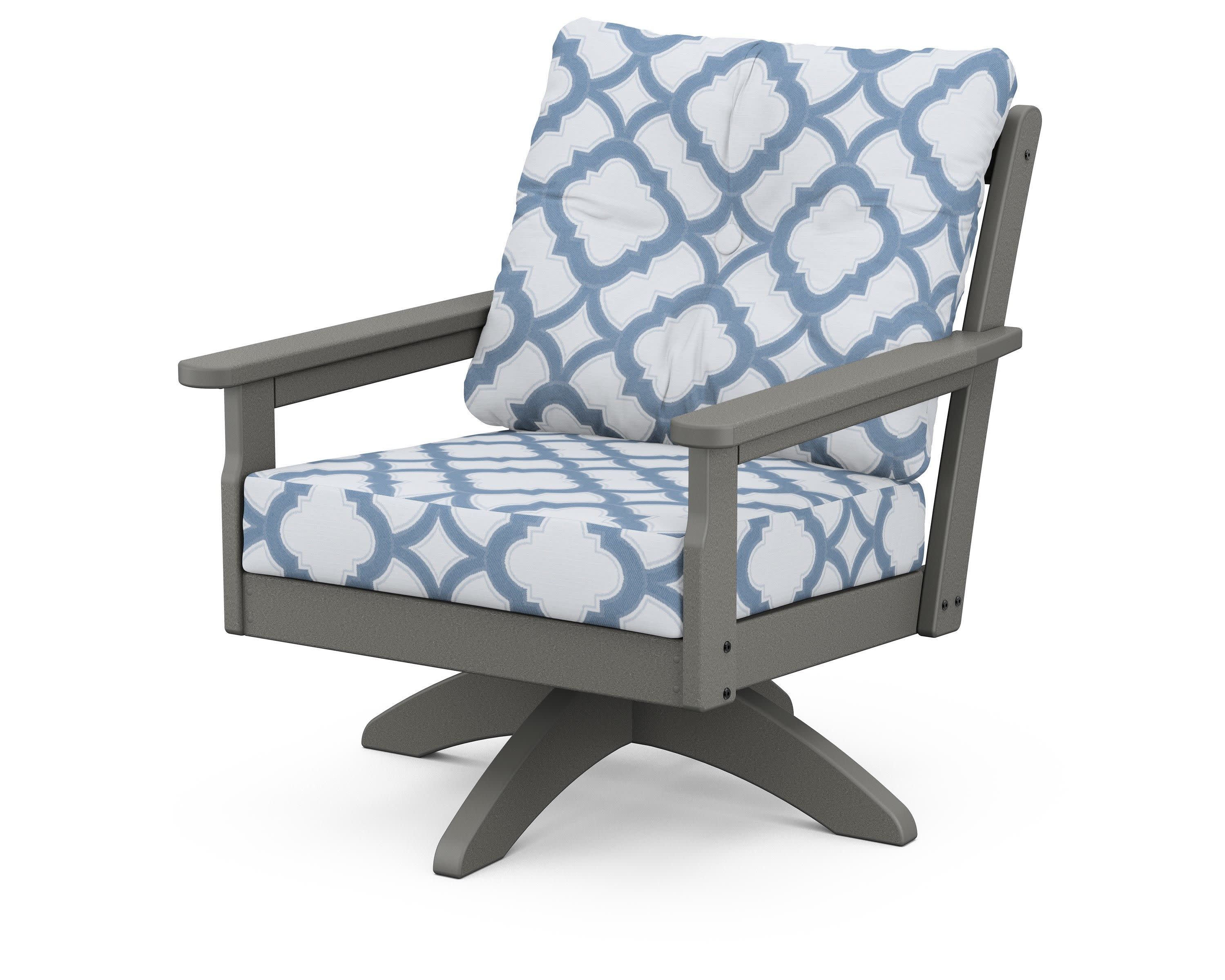 Vineyard Deep Seating Swivel Chair in Slate Grey / Trellis Sky Blue