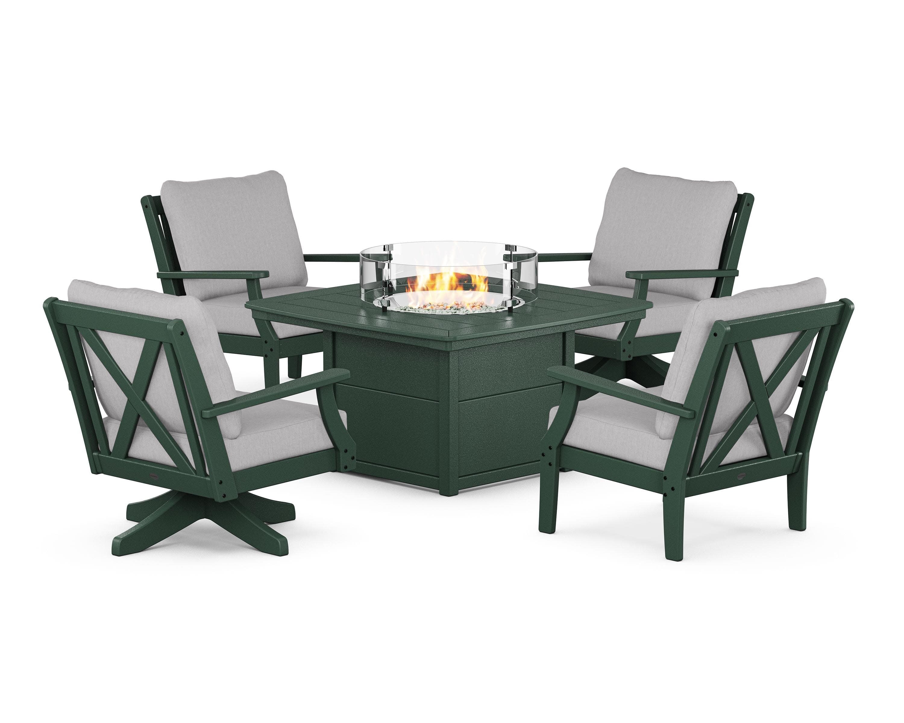 Braxton 5-Piece Deep Seating Set with Fire Table in Green / Granite