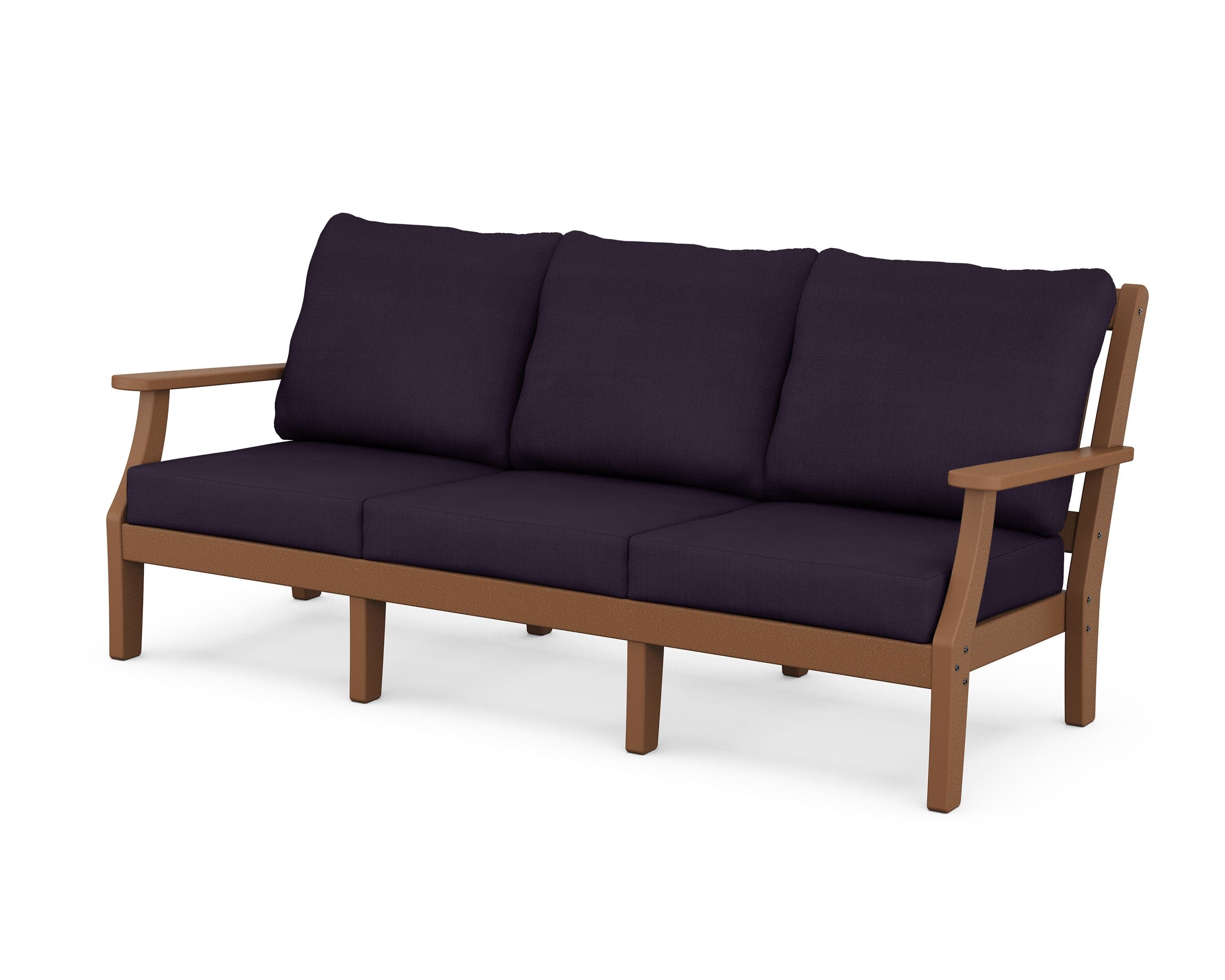 Chinoiserie Deep Seating Sofa in Teak / Navy Linen