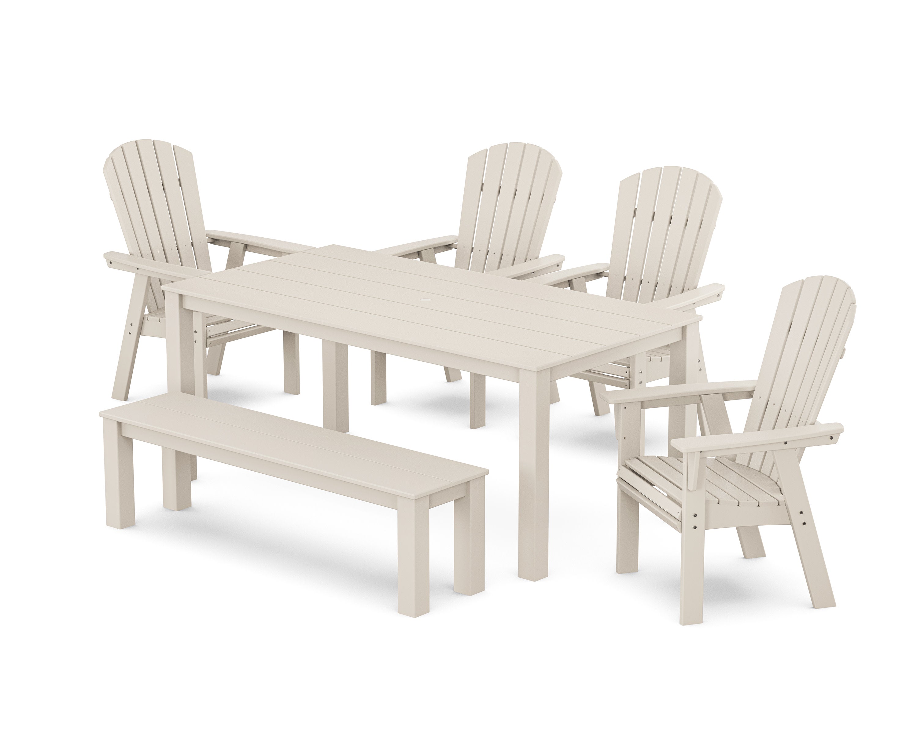 Nautical Curveback Adirondack 6-Piece Parsons Dining Set with Bench in Sand