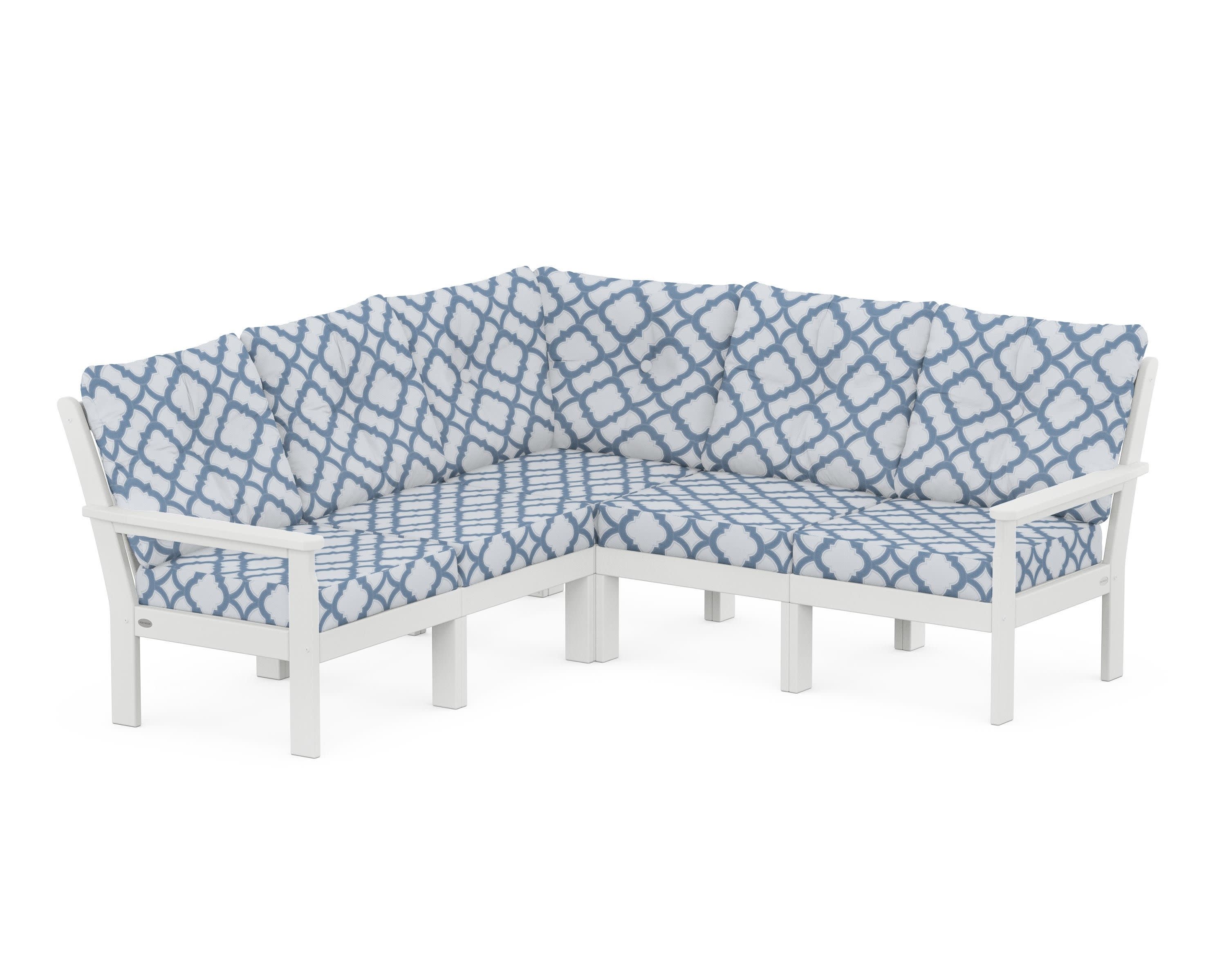 Vineyard 5-Piece Sectional in White / Trellis Sky Blue