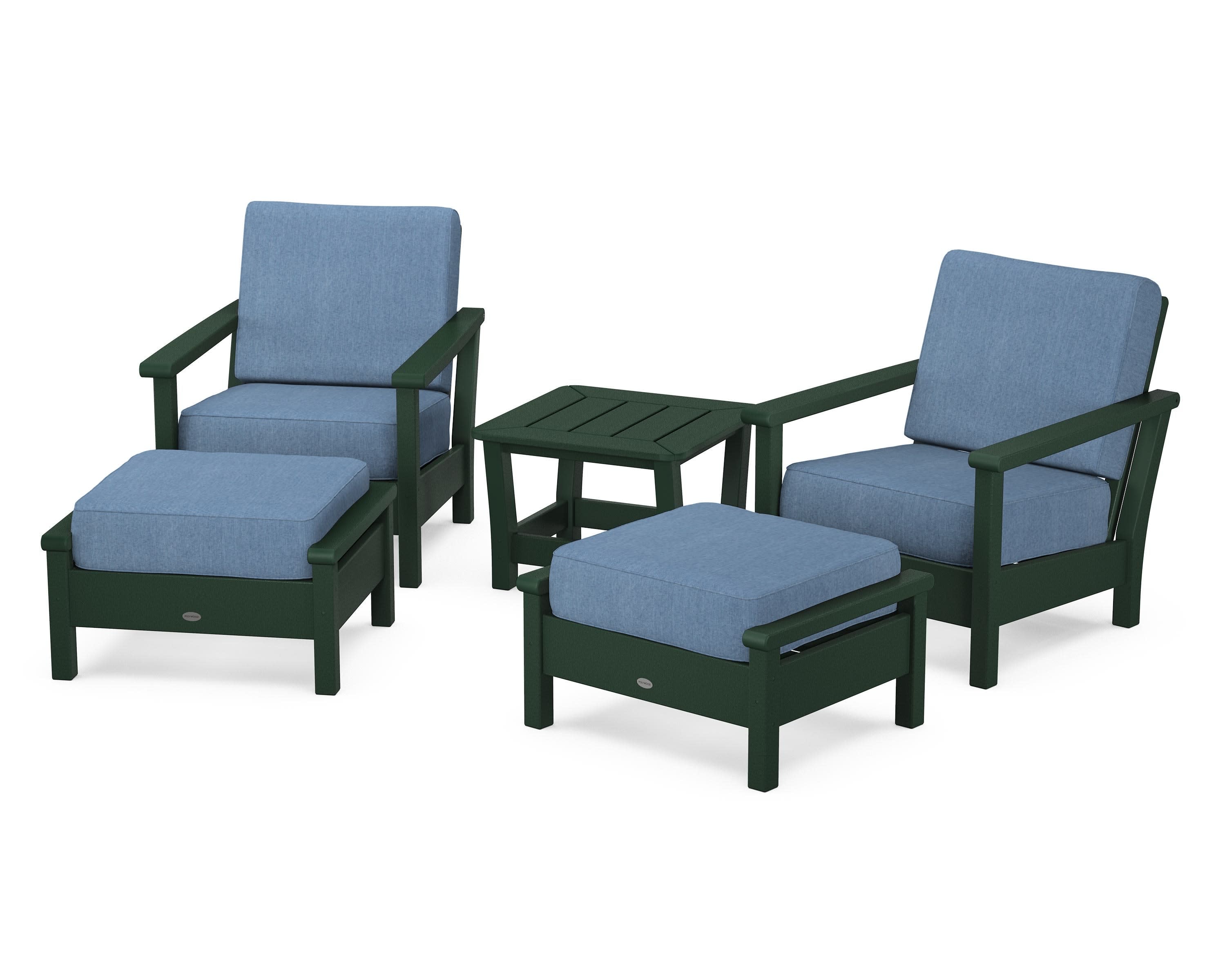 Harbour 5-Piece Deep Seating Chair Set in Green / Sky Blue
