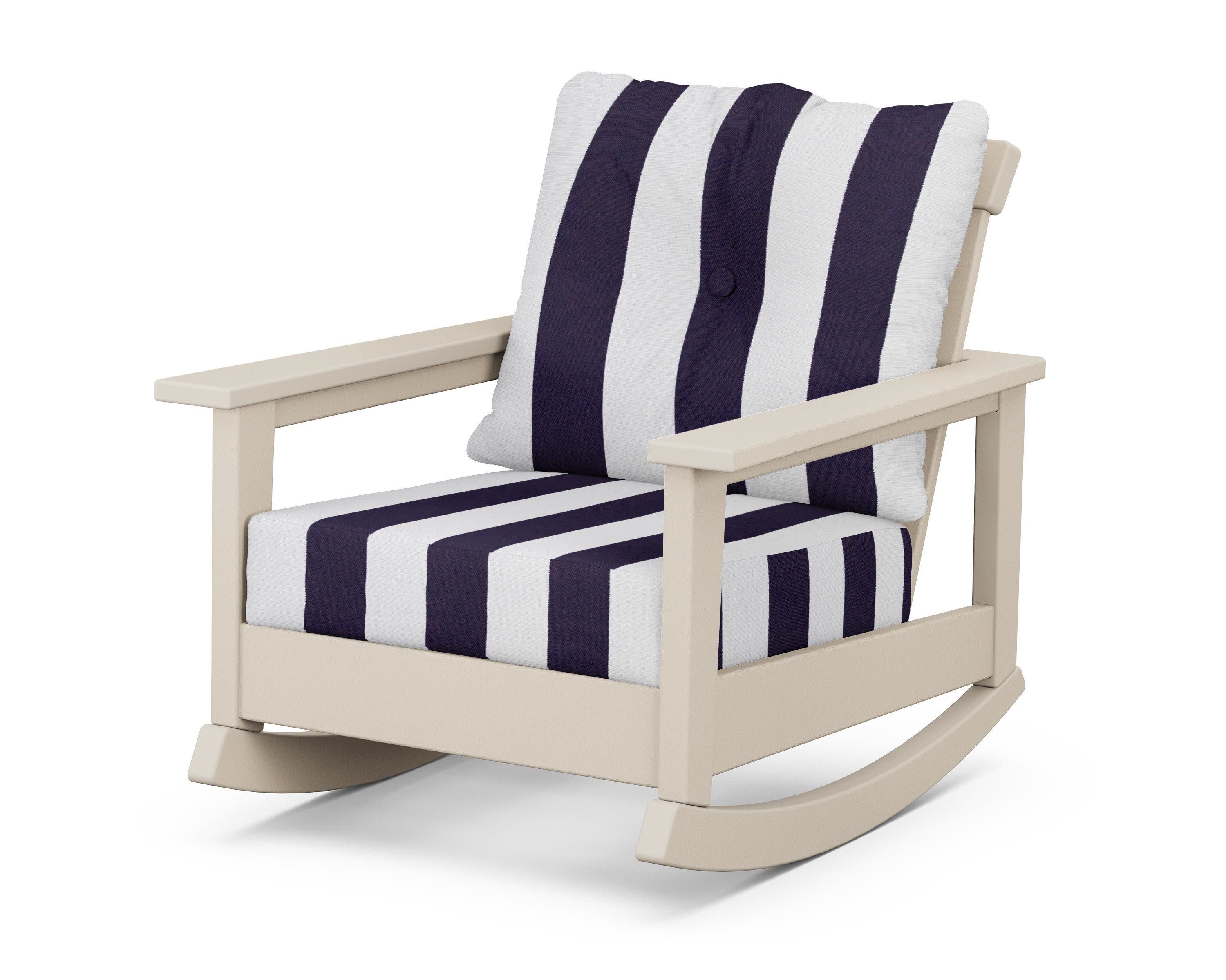 Prescott Deep Seating Rocking Chair in Sand / Cabana Stripe Navy