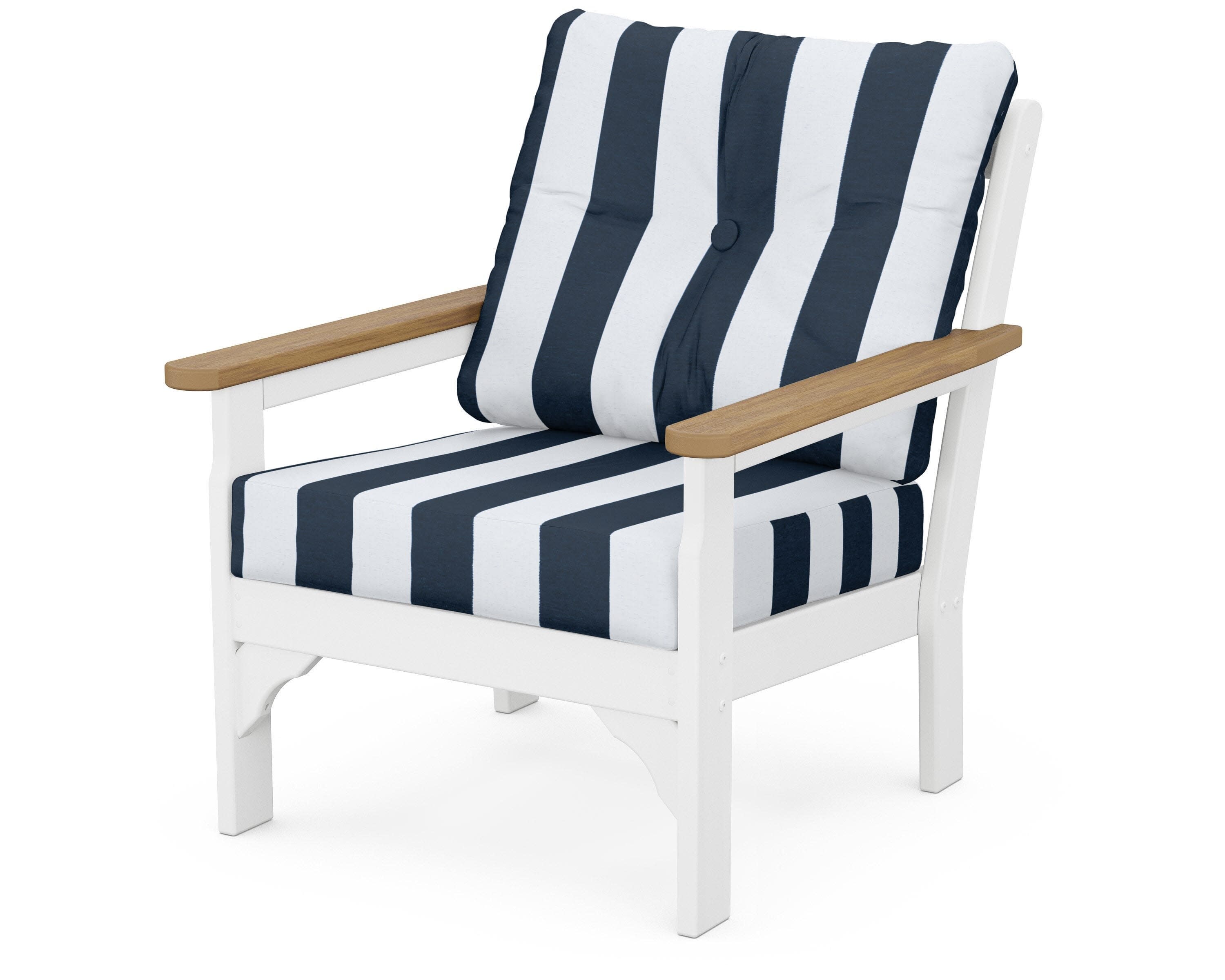 Vineyard Deep Seating Chair in White / Natural / Cabana Stripe Marine Indigo